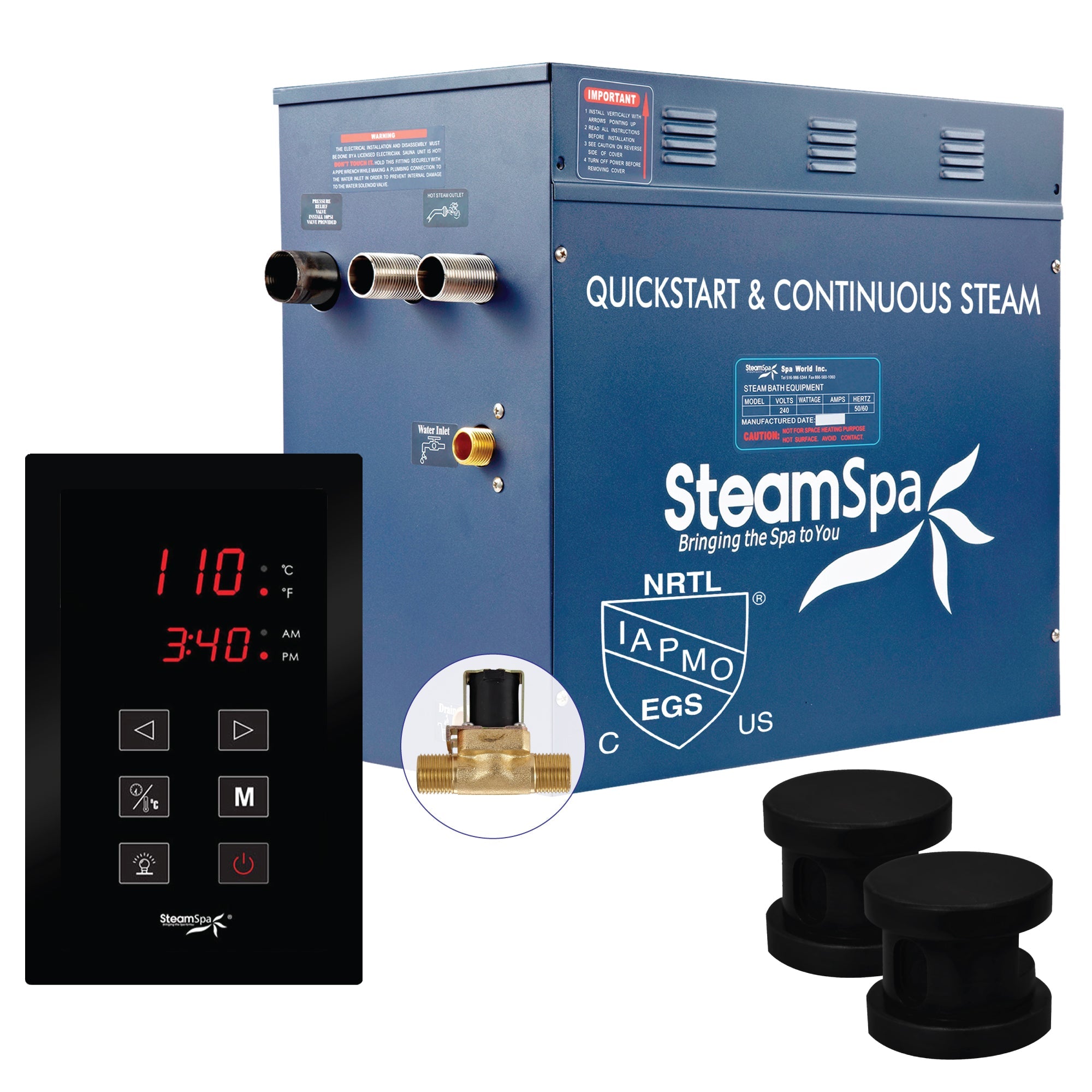 Oasis Series Steam Bath Generator with Continuous Steam, Quick Start, and Auto Drain Technology