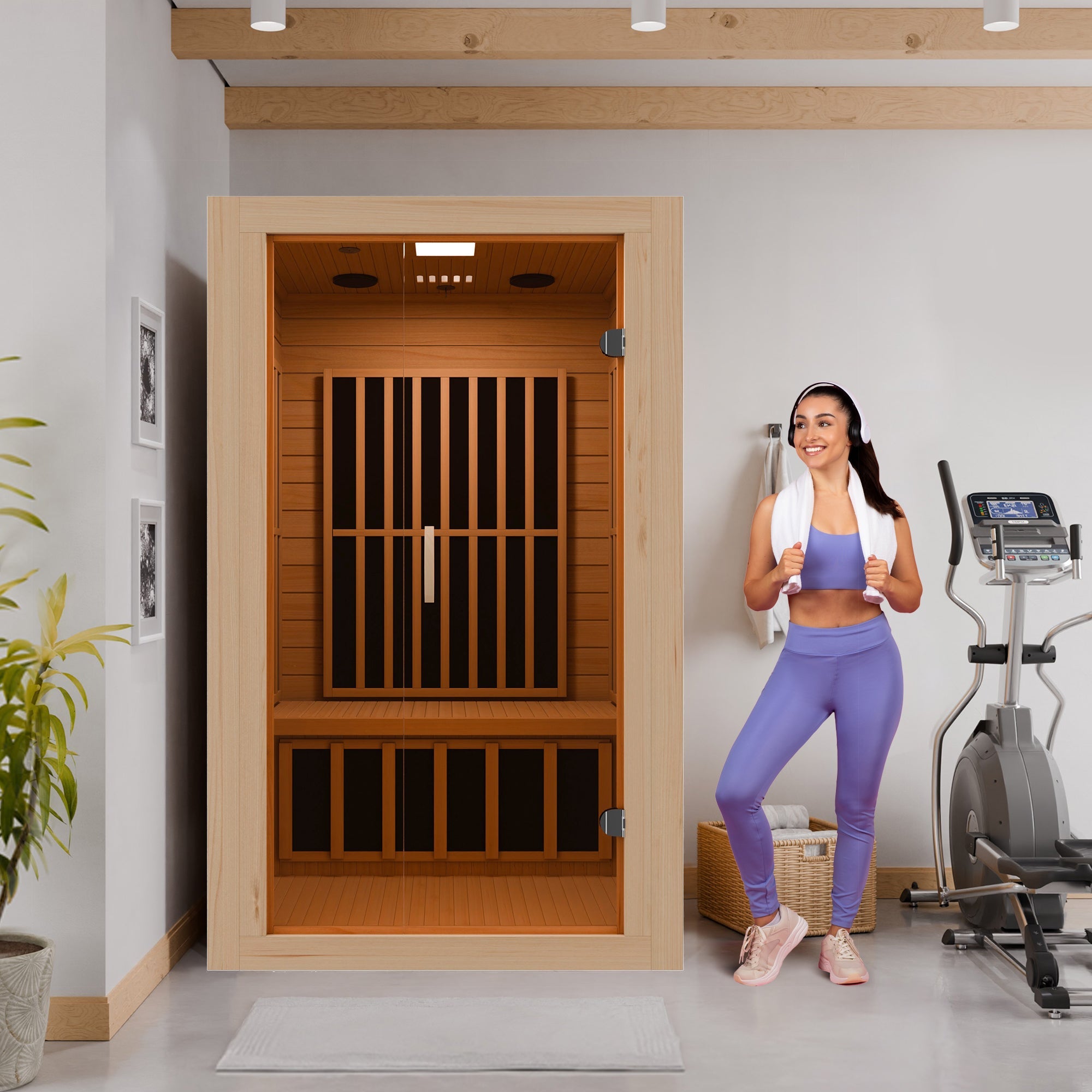 Viti 2- Person Indoor Hemlock Wooden Carbon FAR Infrared Home Sauna Room with LED Touch Control Panel and Heater