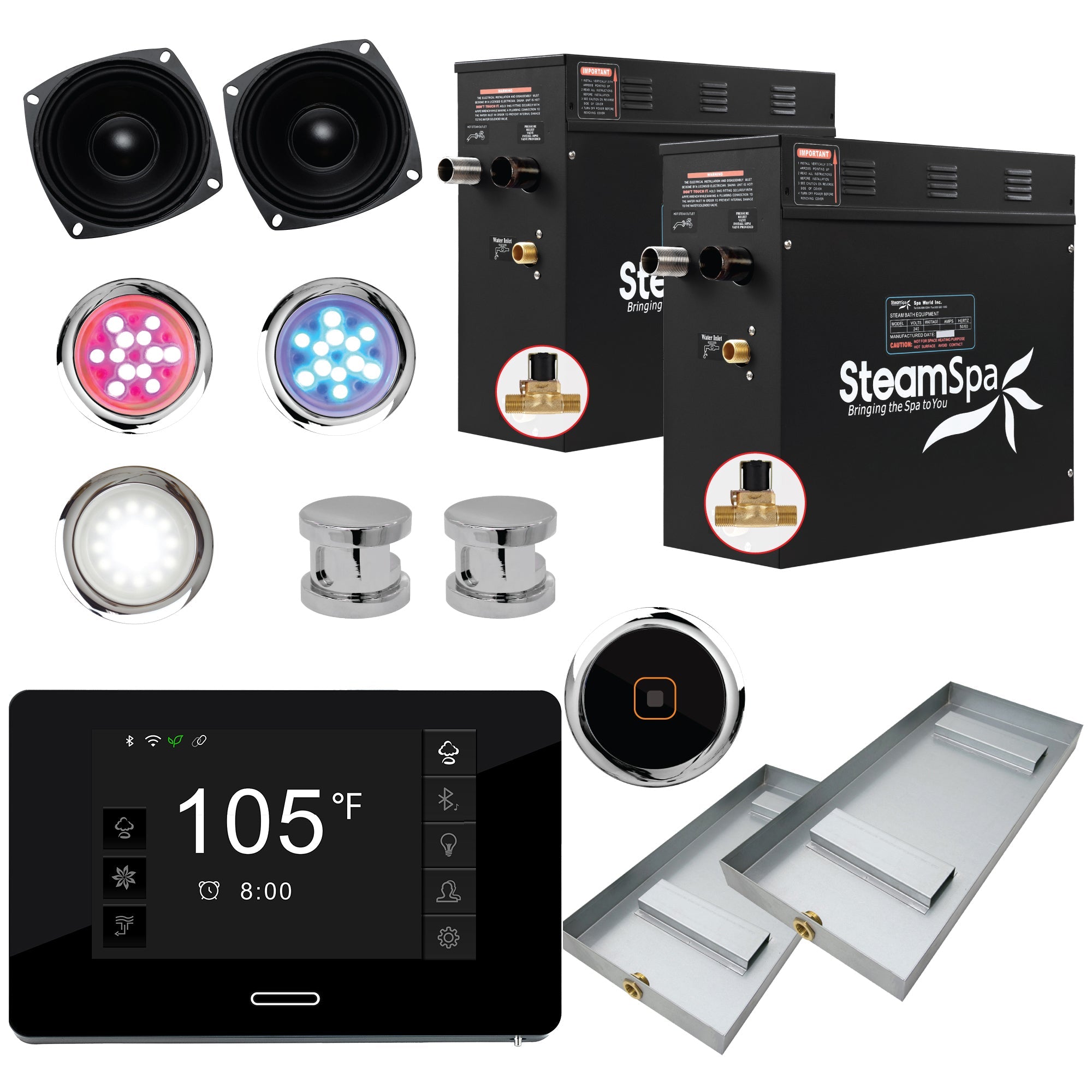 Black Series Steam Bath Generator with WiFi, Bluetooth Audio & Auto Drain