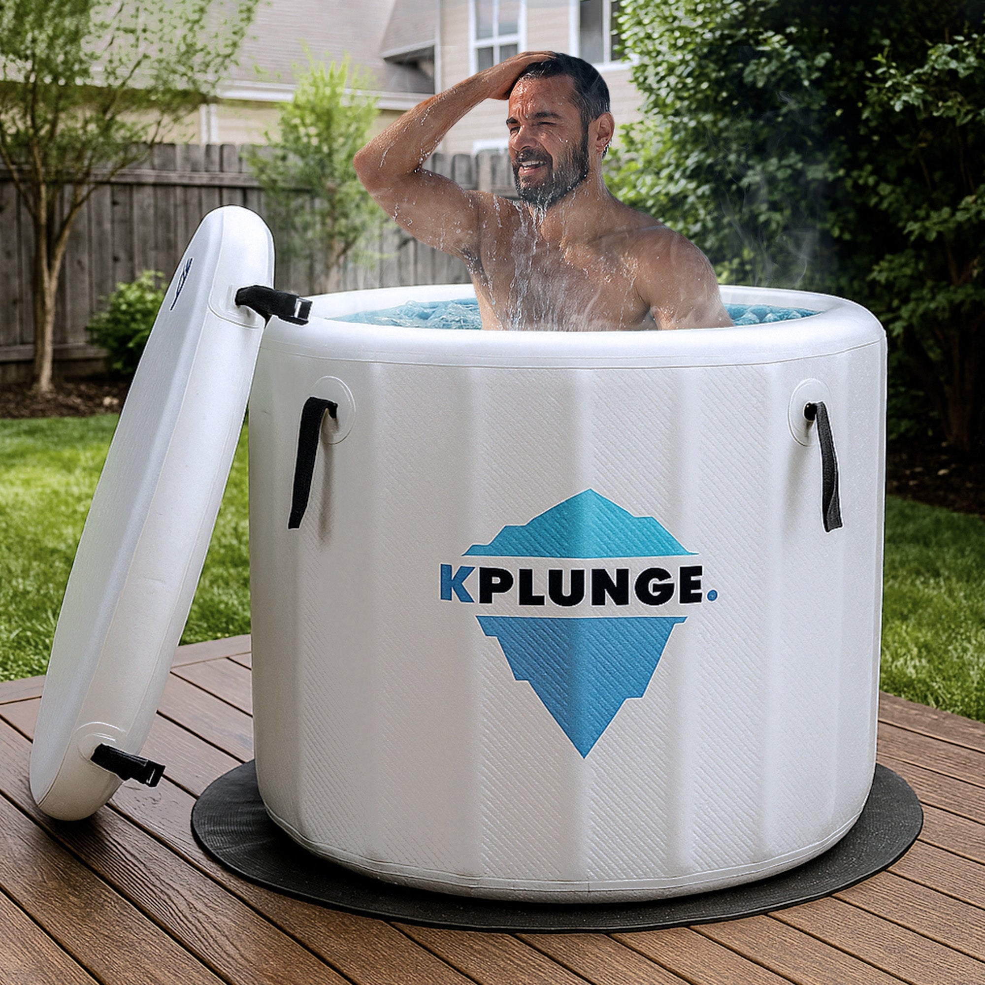 Arctic Fox 1-Person Inflatable Cold Plunge Ice Bath Tub/Hot Tub with PVC Insulated Lid, Pump, and Repair Kit in Gray