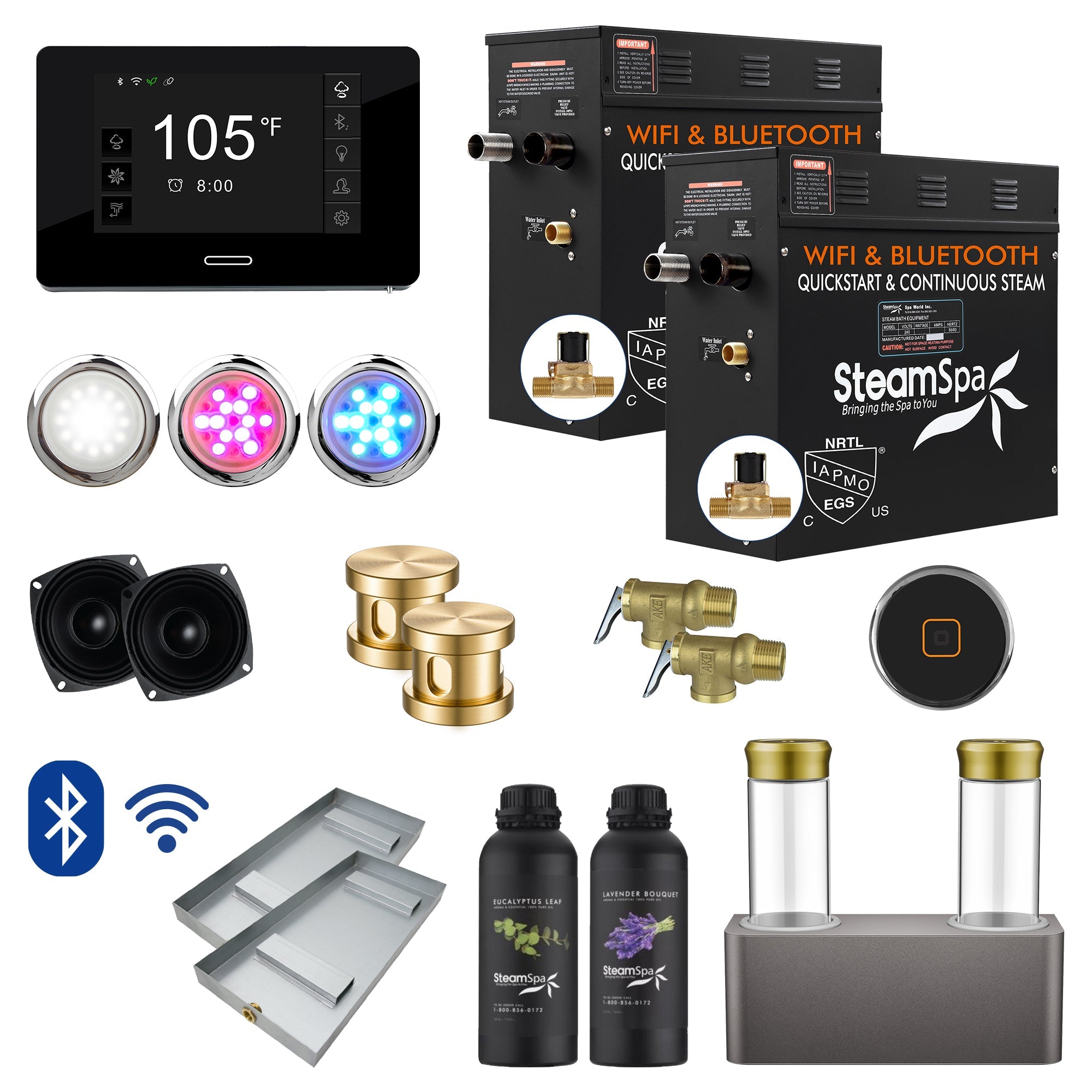 Black Series Steam Bath Generator Package with Advanced Touchscreen, Bluetooth Audio & Dual Aroma Pump