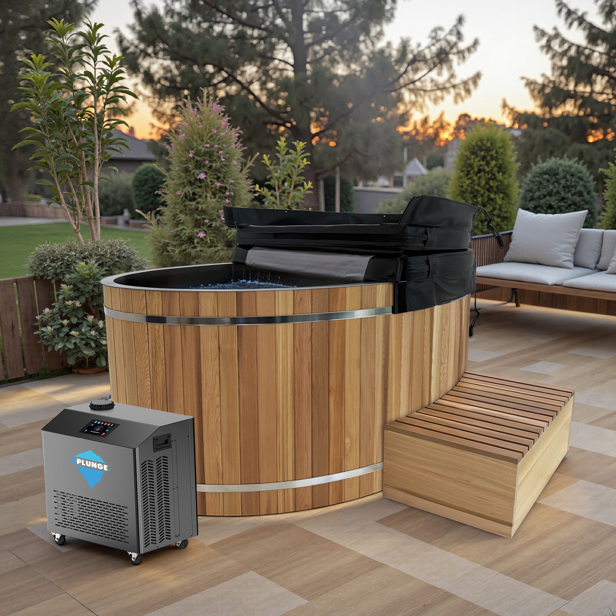 62 in. 2-Person 0-Jet Cedar Cold Plunge Ice Bath/Hot Tub with 24 in. Depth and 169 Gal. Capacity in Natural Finish