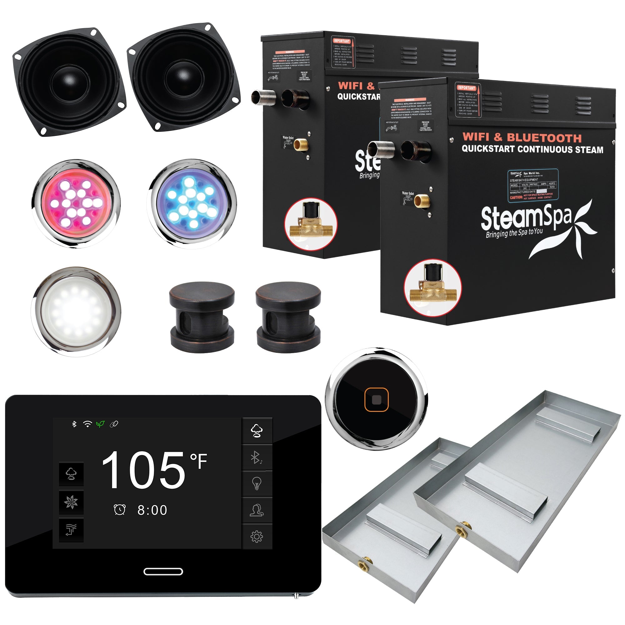 Black Series Steam Bath Generator with WiFi, Bluetooth Audio & Auto Drain