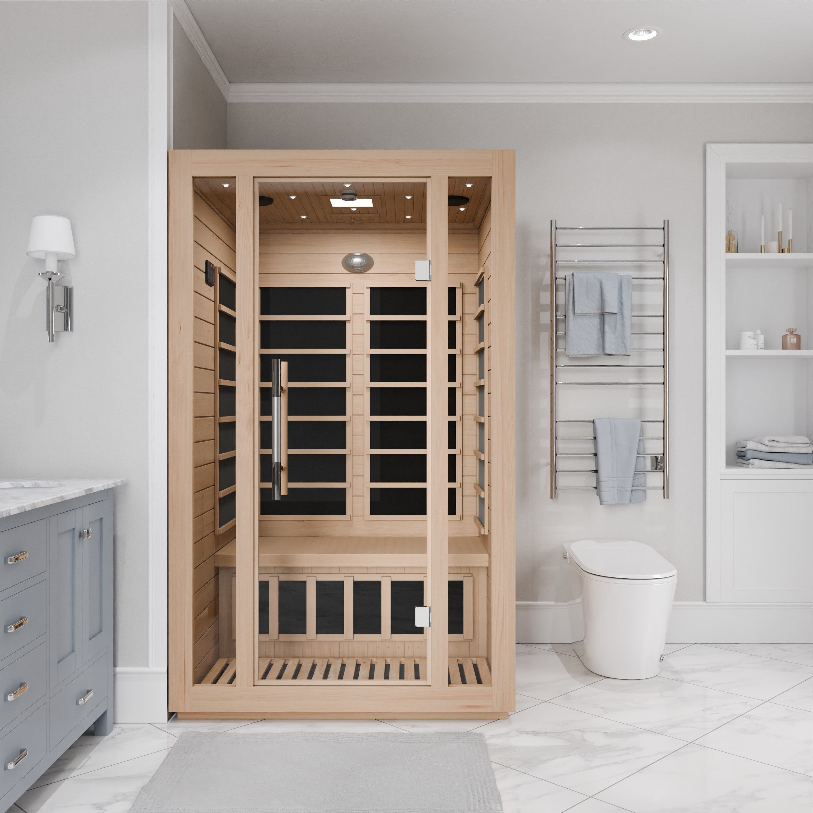 Maldives 2-Person Indoor Hemlock Wooden Low EMF Carbon FAR Infrared Home Sauna Room with LED Touch Control Panel