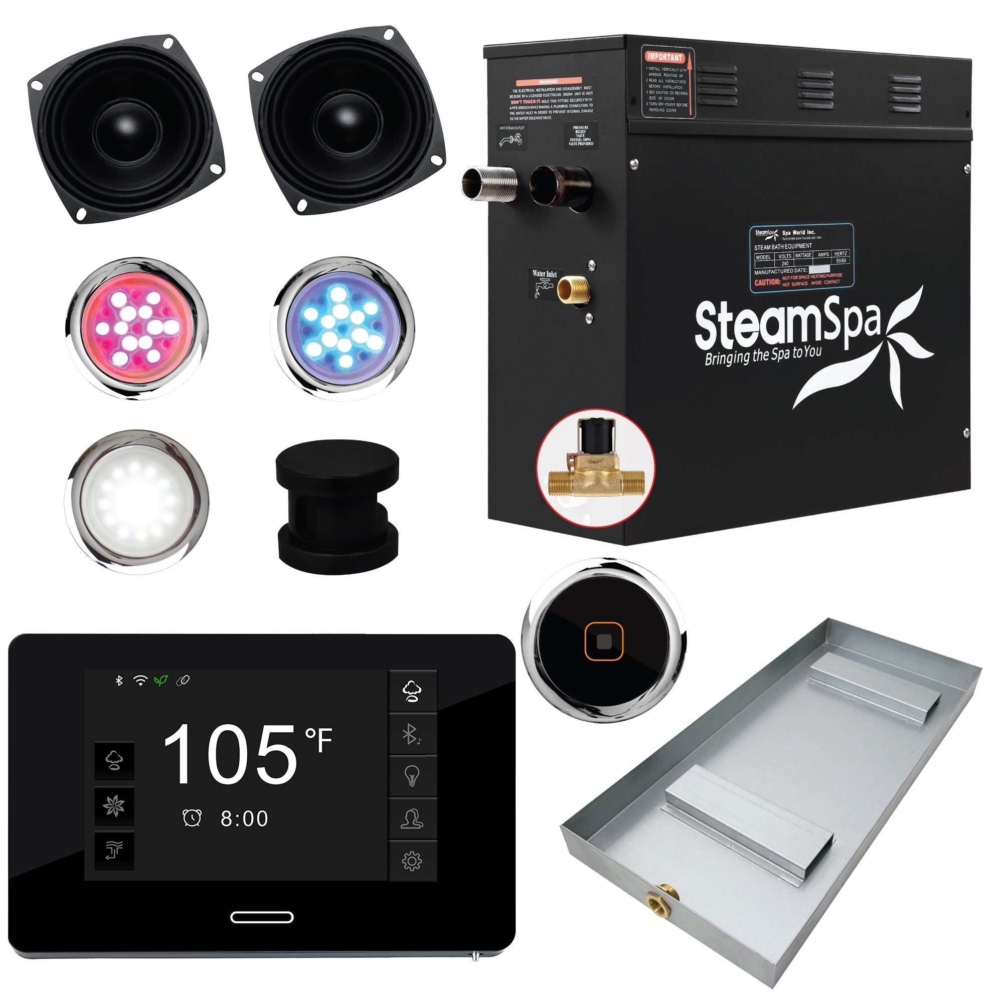 Black Series Steam Bath Generator with WiFi, Bluetooth Audio & Auto Drain