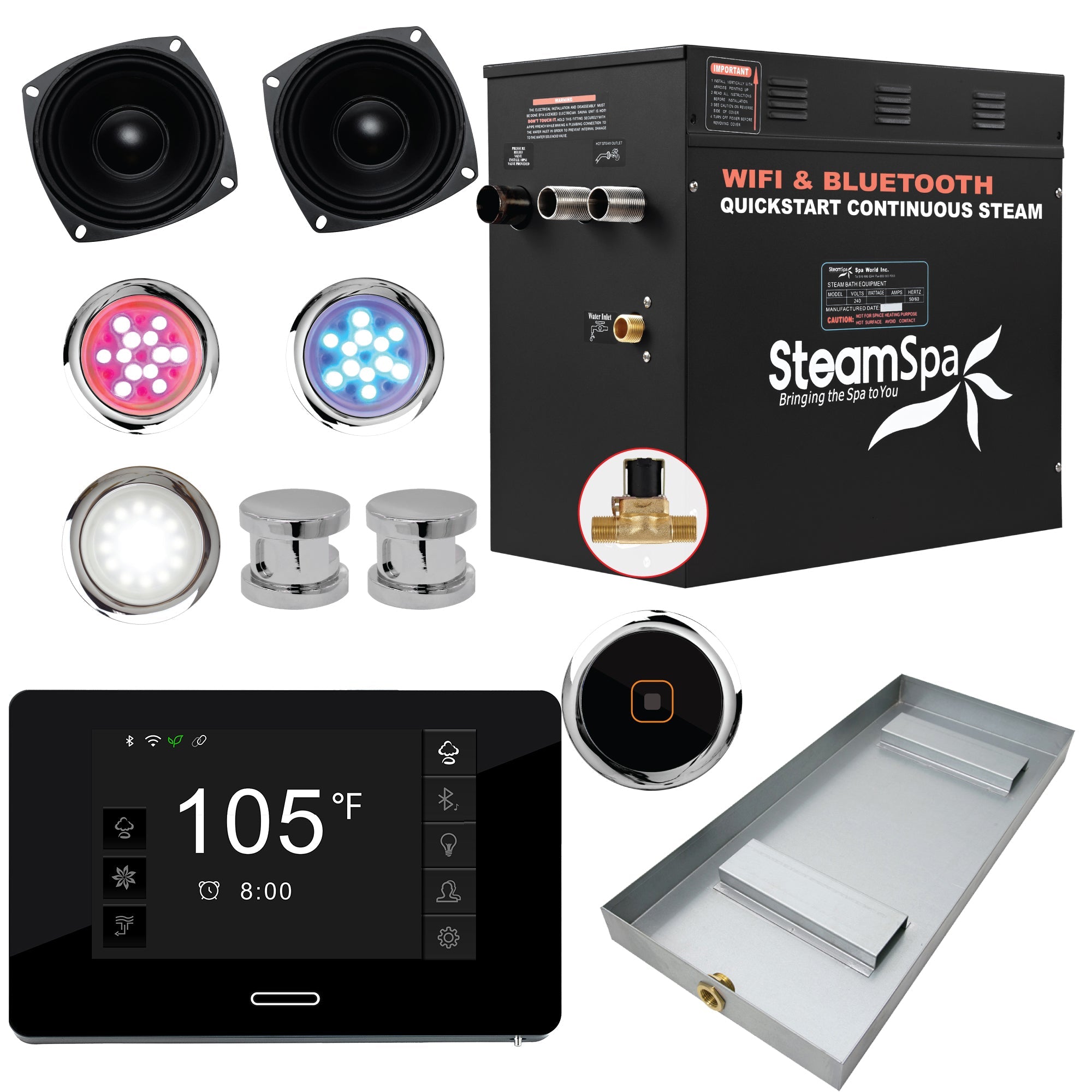 Black Series Steam Bath Generator with WiFi, Bluetooth Audio & Auto Drain