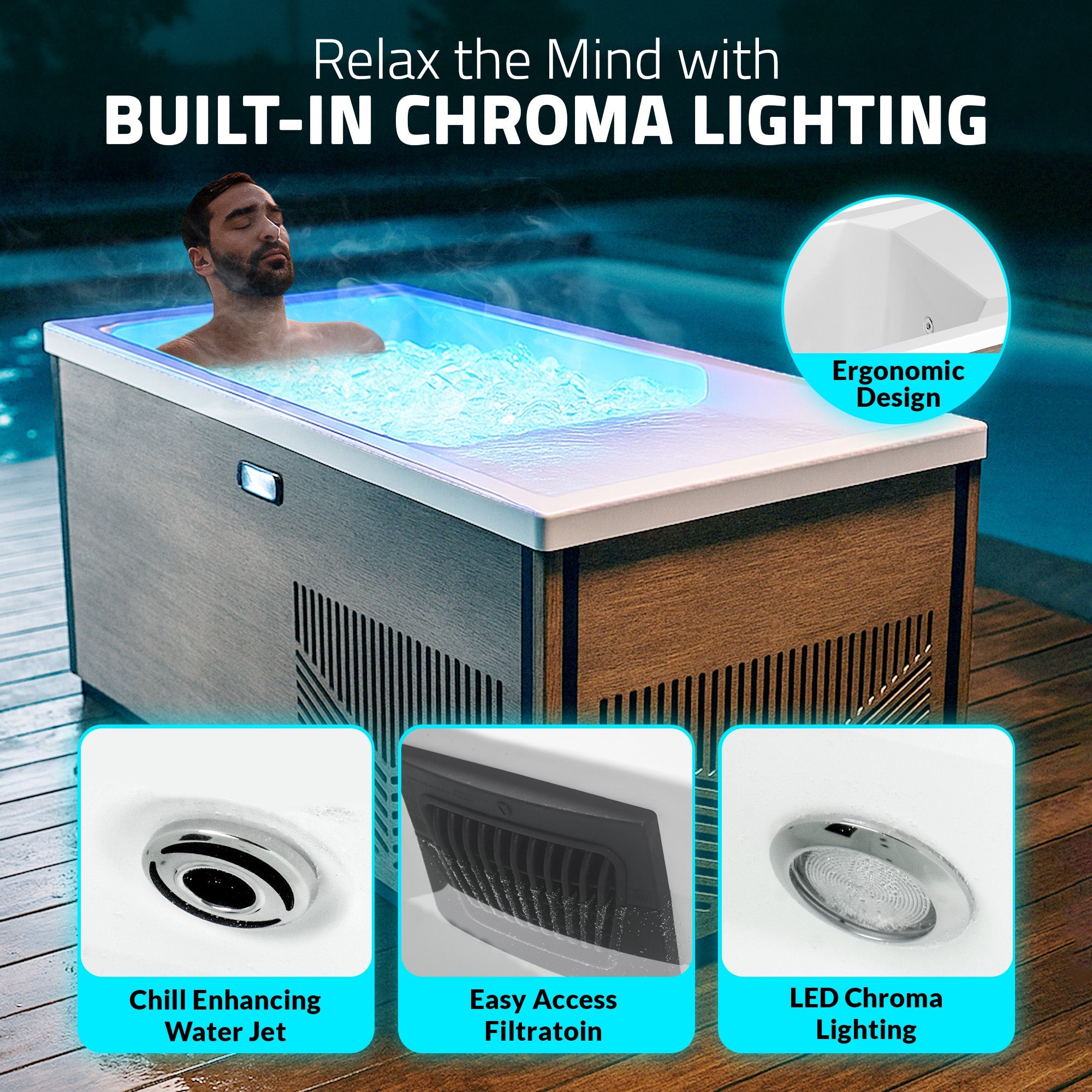Iroquois 67 in. 1-Person Mono-Jet All-in-One Cold Plunge Ice Bath/Hot Tub with Built-in Chiller/Heater in Chestnut