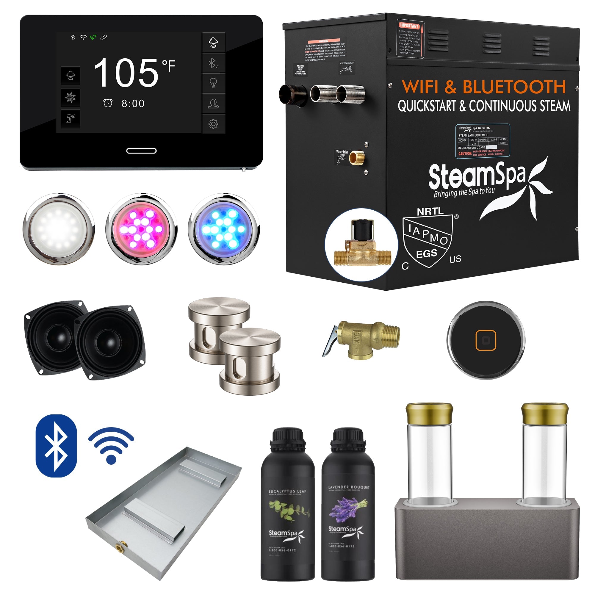 Black Series Steam Bath Generator Package with Advanced Touchscreen, Bluetooth Audio & Dual Aroma Pump
