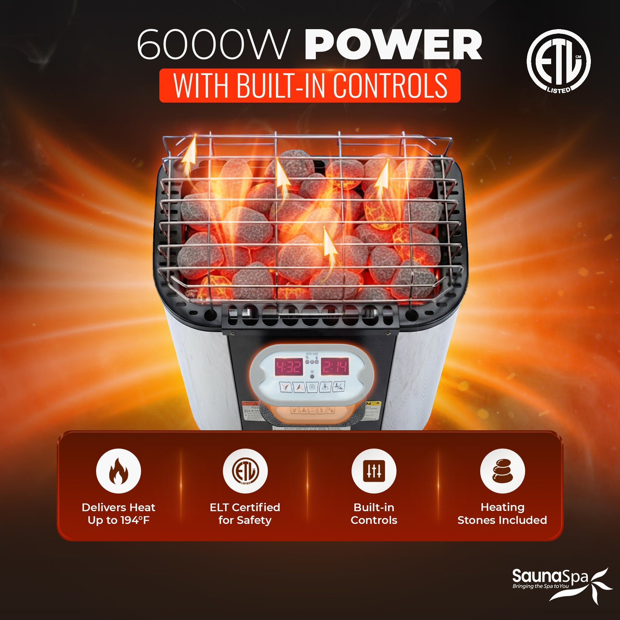 4-6 Person Outdoor Barrel Sauna in Cedar with ETL-Certified 6.2kW Rock Heater, Panoramic View, and Non-Curved Design