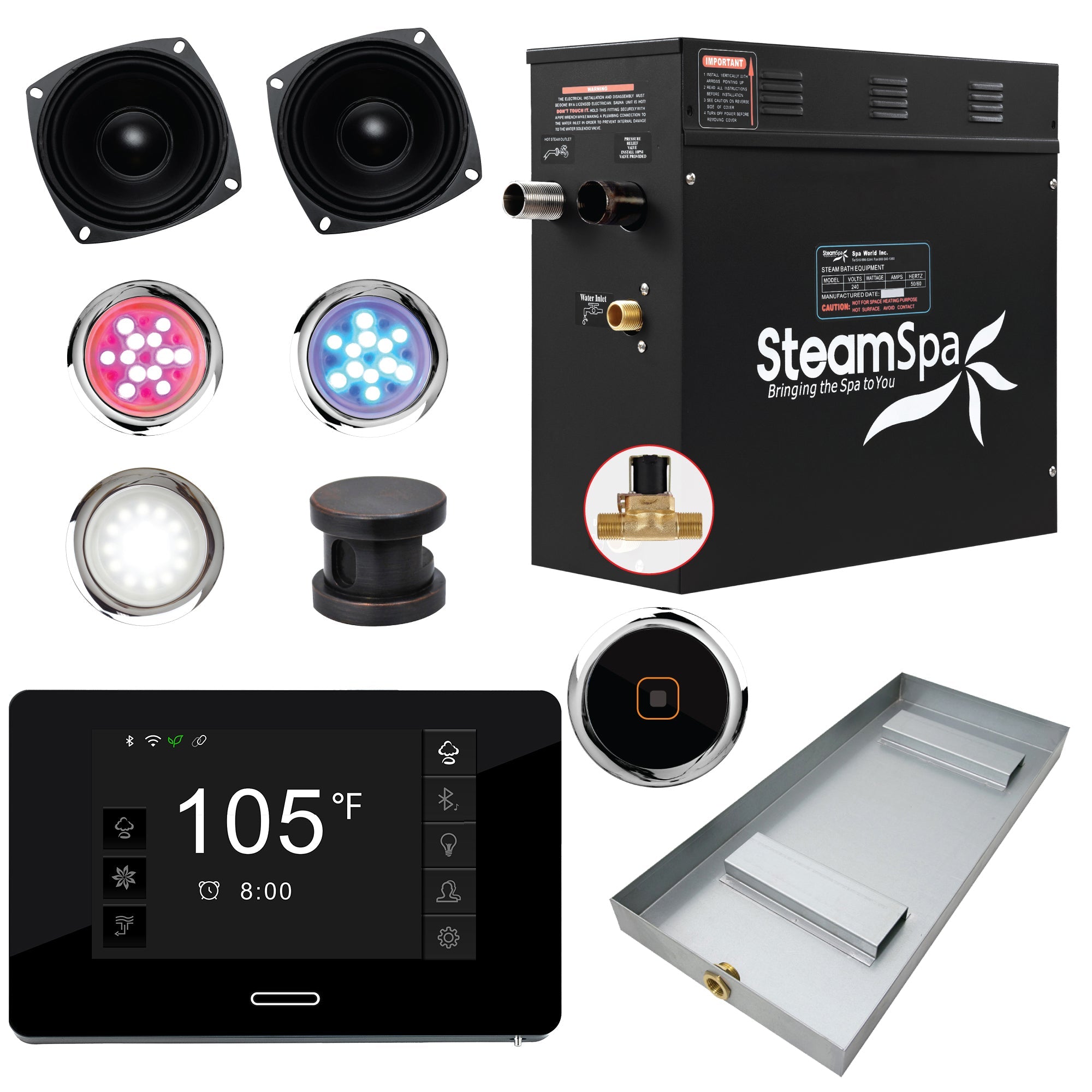 Black Series Steam Bath Generator with WiFi, Bluetooth Audio & Auto Drain