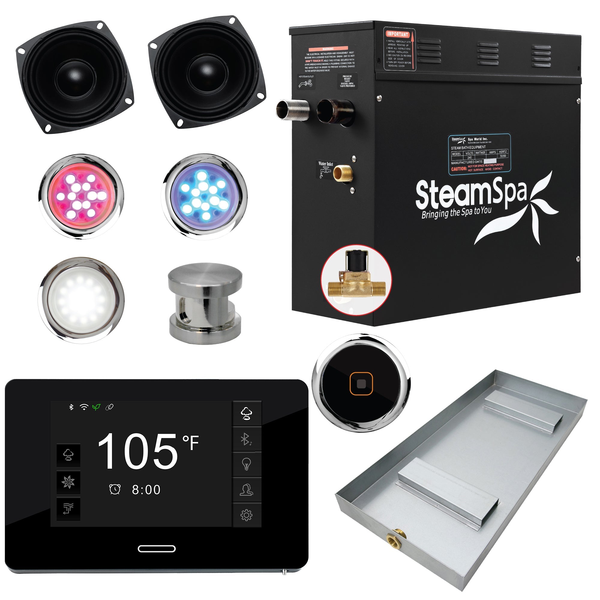 Black Series Steam Bath Generator with WiFi, Bluetooth Audio & Auto Drain