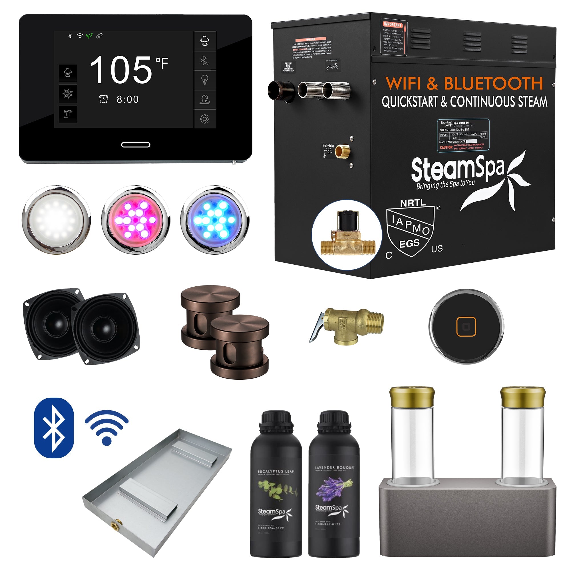 Black Series Steam Bath Generator Package with Advanced Touchscreen, Bluetooth Audio & Dual Aroma Pump