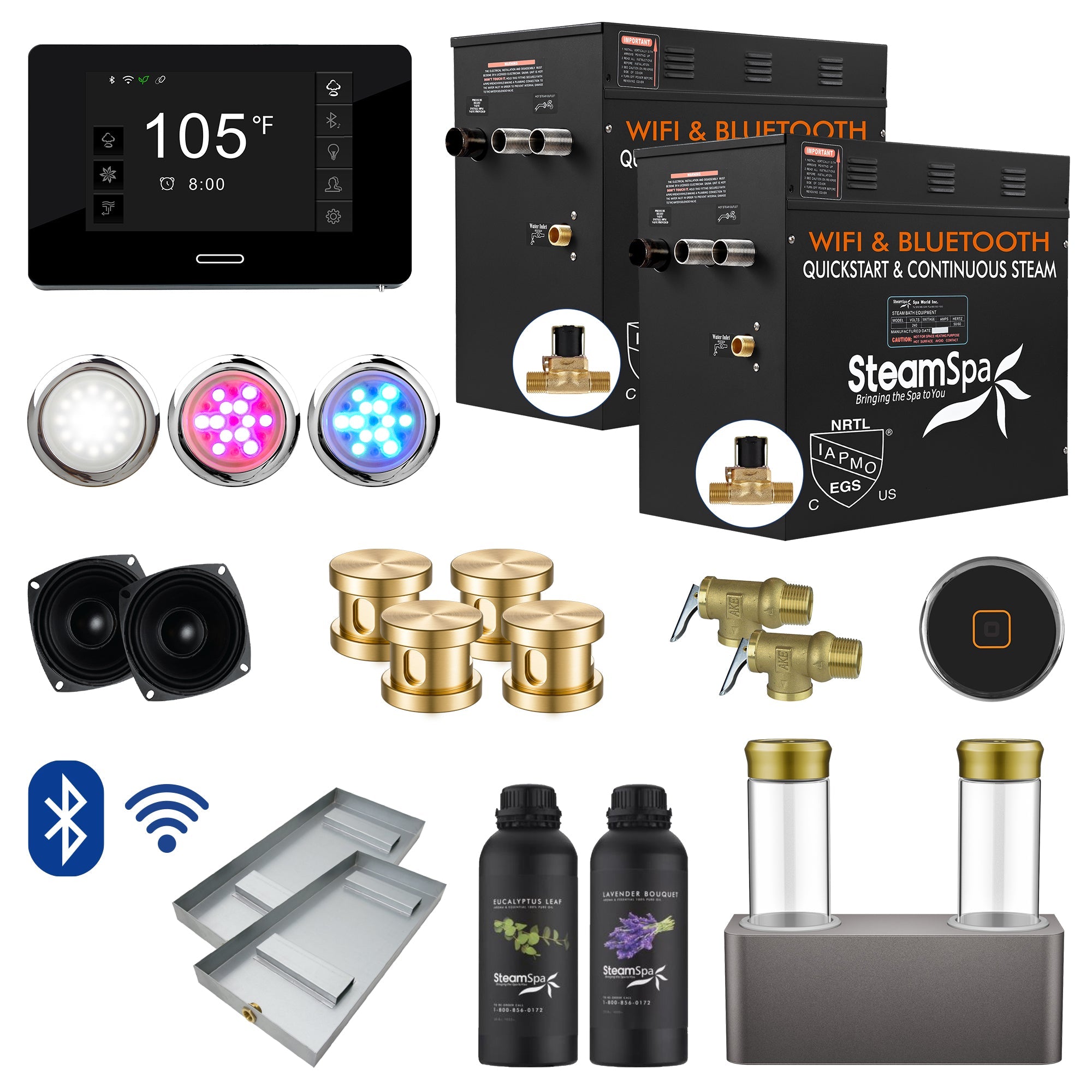 Black Series Steam Bath Generator Package with Advanced Touchscreen, Bluetooth Audio & Dual Aroma Pump
