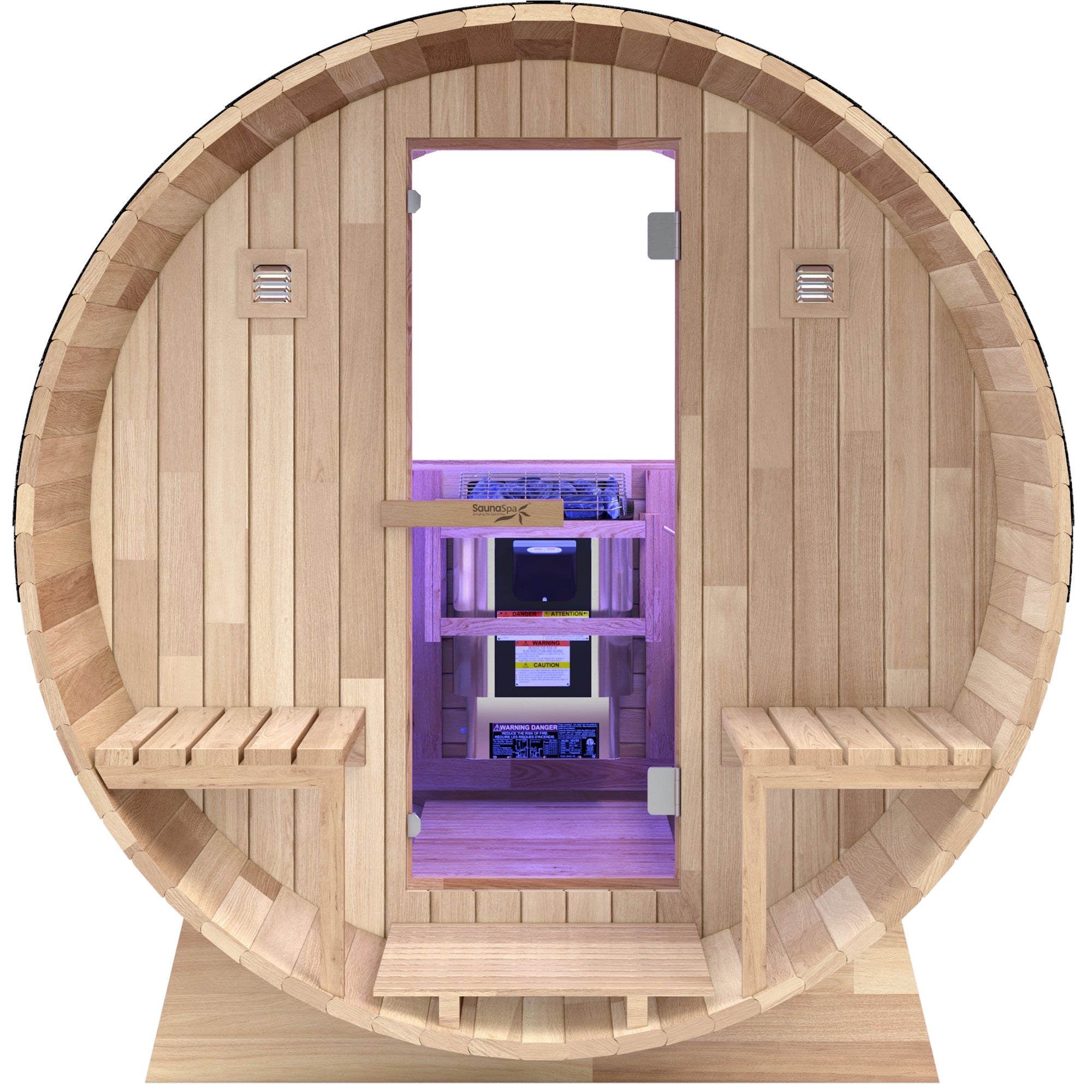 4-6 Person Outdoor Barrel Sauna in Cedar with ETL-Certified 6.2kW Rock Heater, Panoramic View, and Non-Curved Design