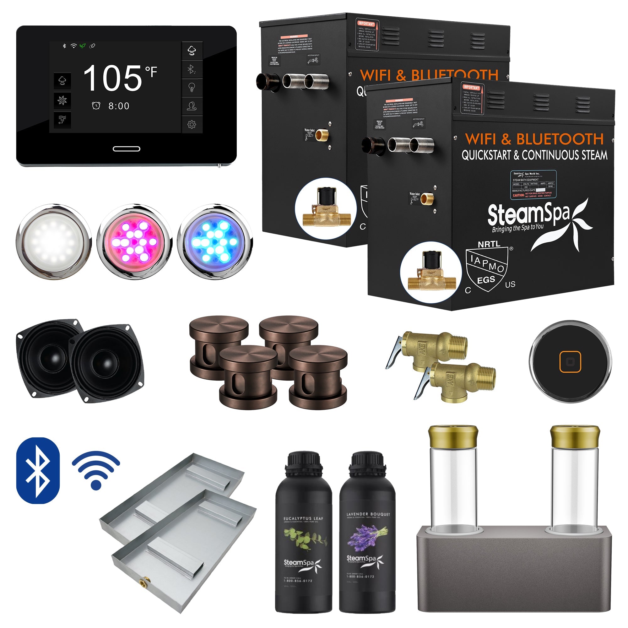 Black Series Steam Bath Generator Package with Advanced Touchscreen, Bluetooth Audio & Dual Aroma Pump