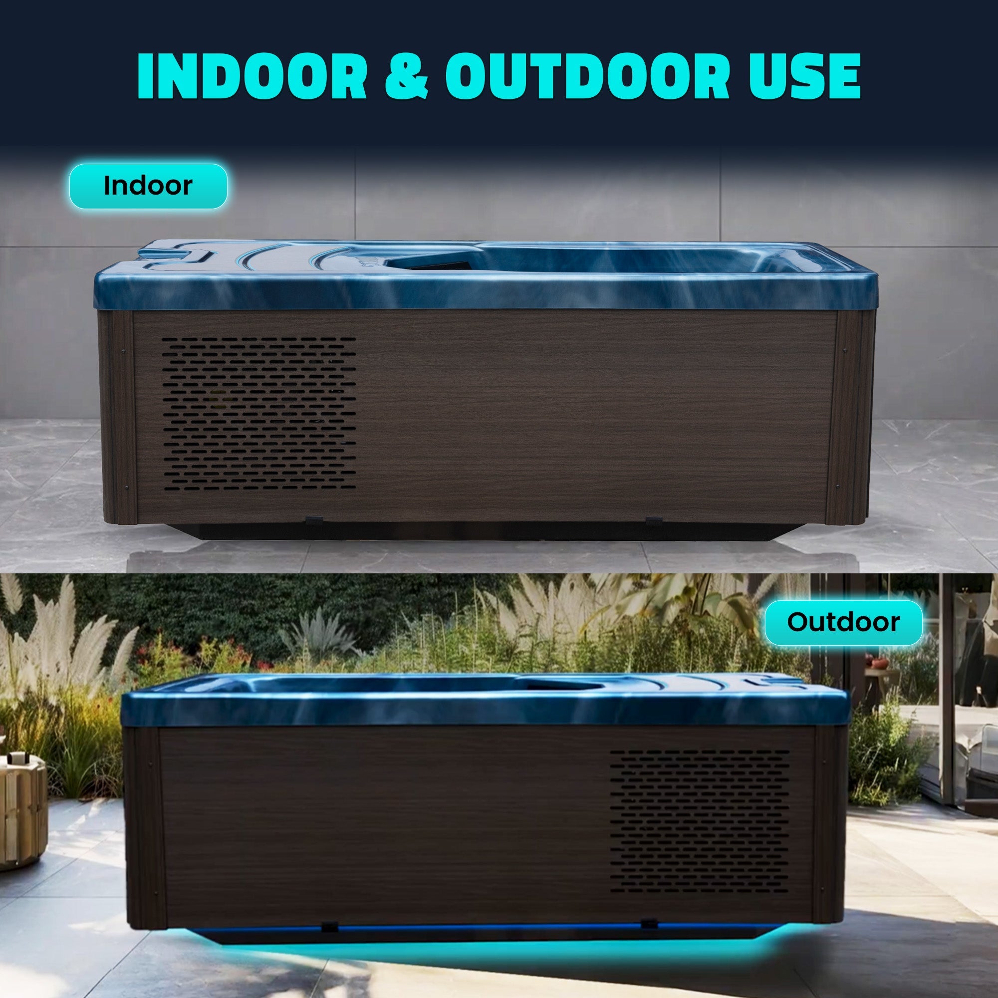 All-in-One Cold Plunge and Hot Tub with Built-in Chiller, Lights, and WiFi in Blue