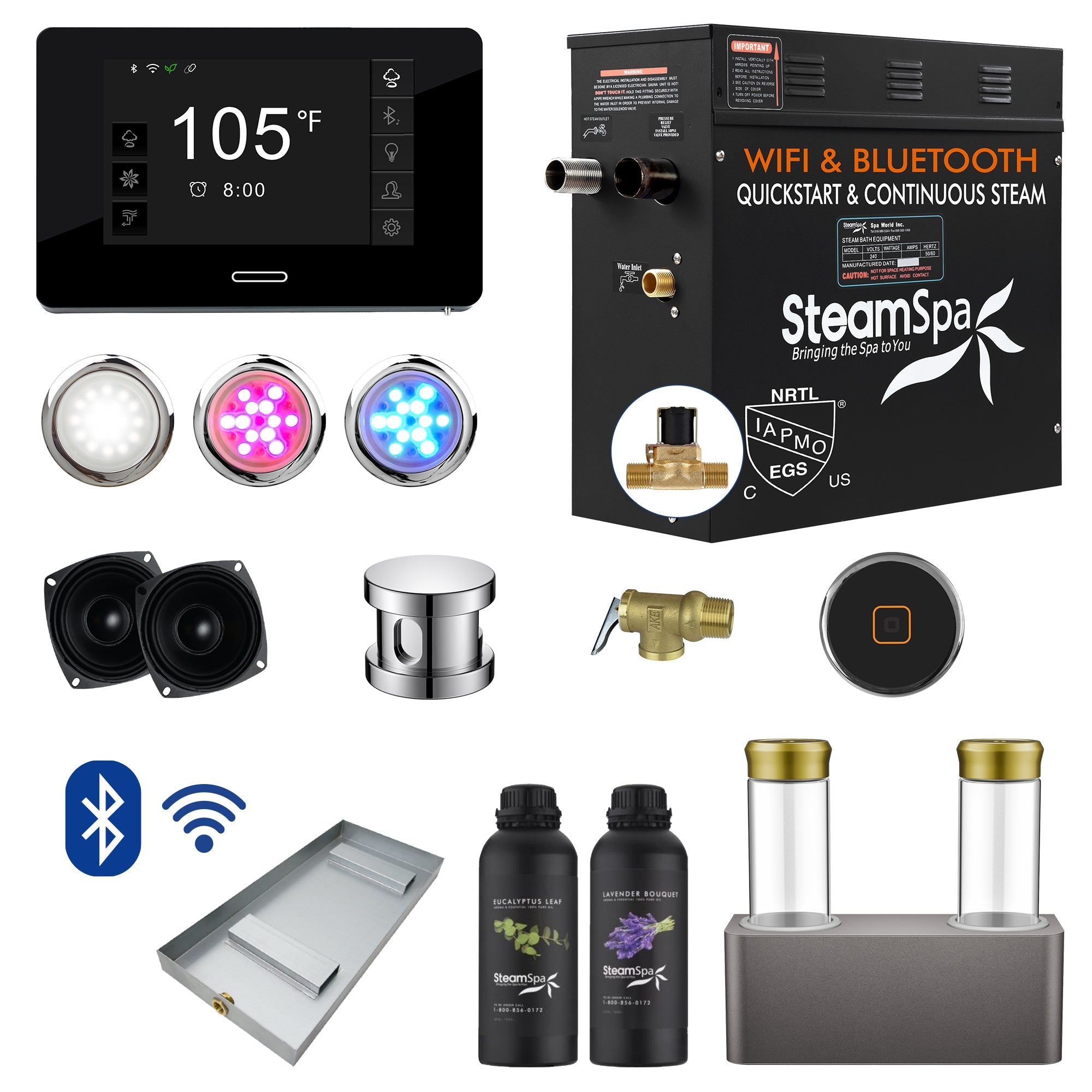 Black Series Steam Bath Generator Package with Advanced Touchscreen, Bluetooth Audio & Dual Aroma Pump