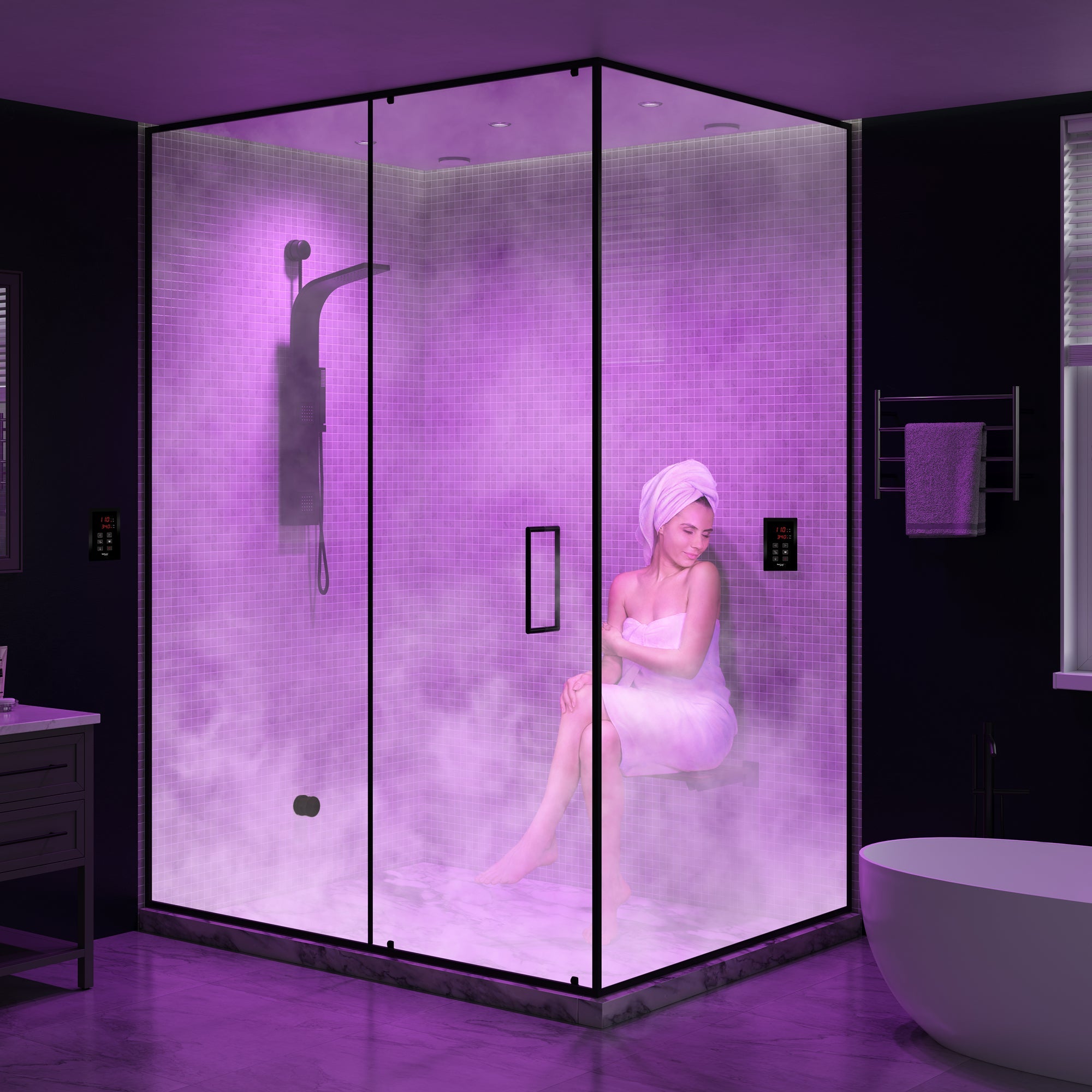 Royal Series Steam Bath Generator with Continuous Steam, Dual Touch Control, Chroma Lighting, Auto Drain & Water Filter