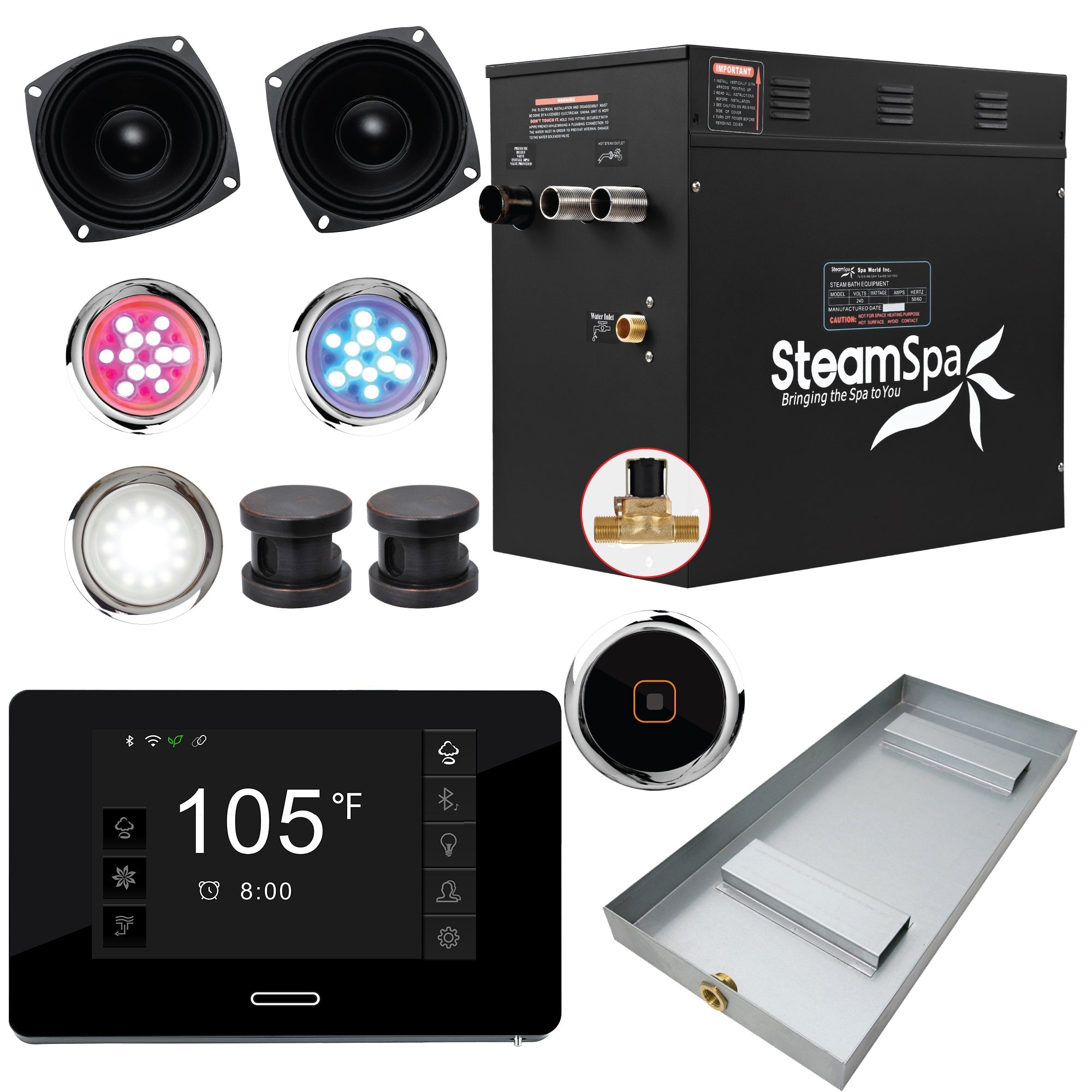 Black Series Steam Bath Generator with WiFi, Bluetooth Audio & Auto Drain