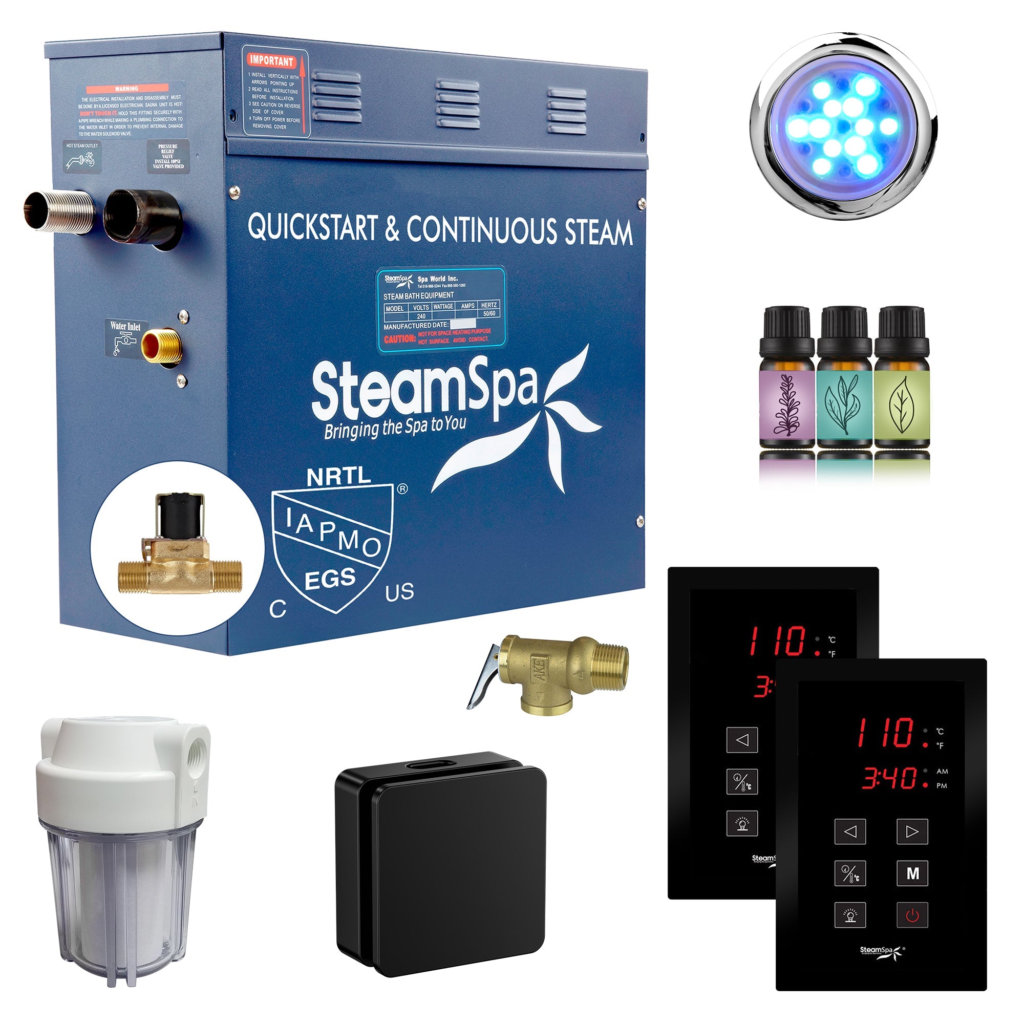 Royal Series Steam Bath Generator with Continuous Steam, Dual Touch Control, Chroma Lighting, Auto Drain & Water Filter