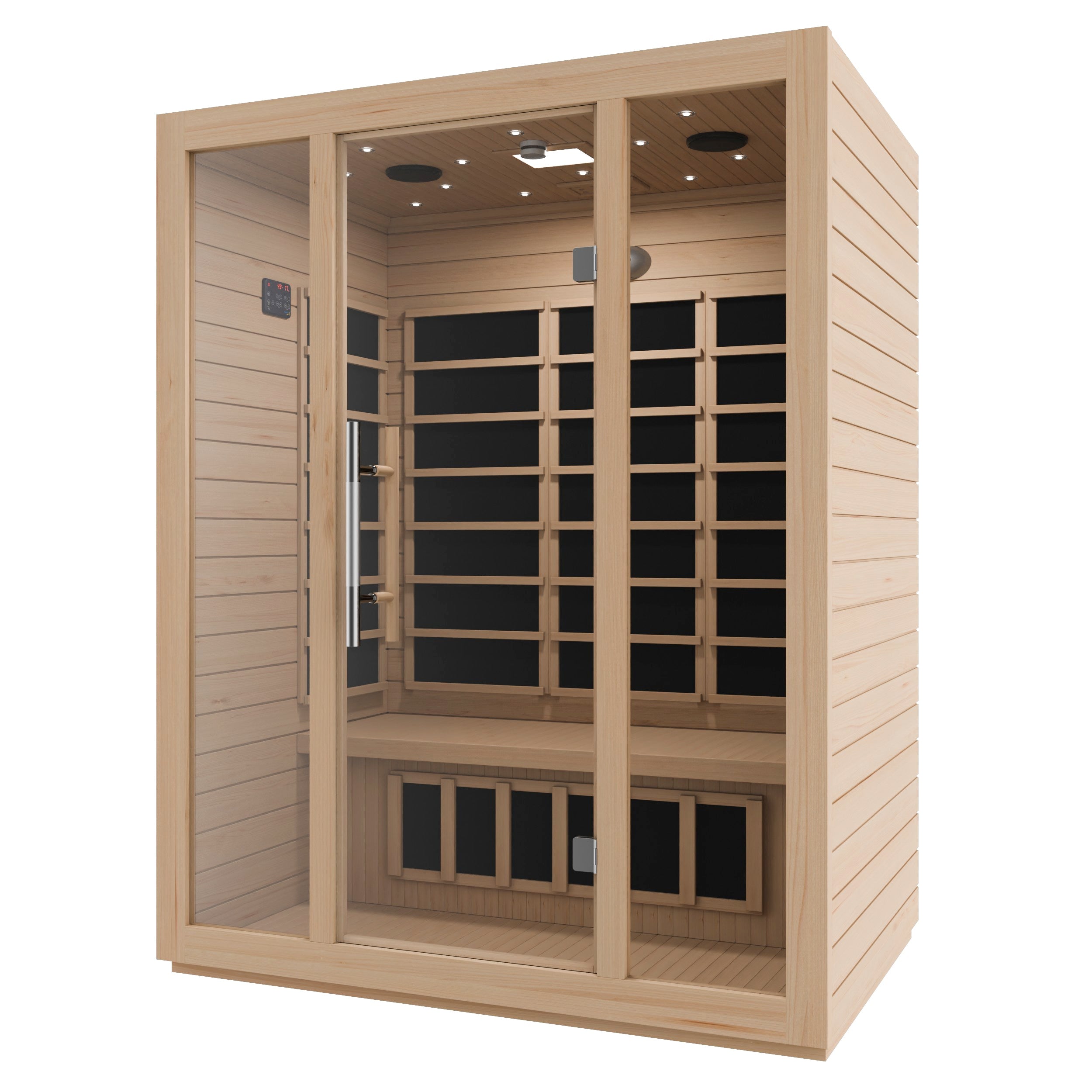 Maldives 3- Person Indoor Hemlock Wooden Carbon FAR Infrared Home Sauna Room with LED Touch Control Panel and Heater