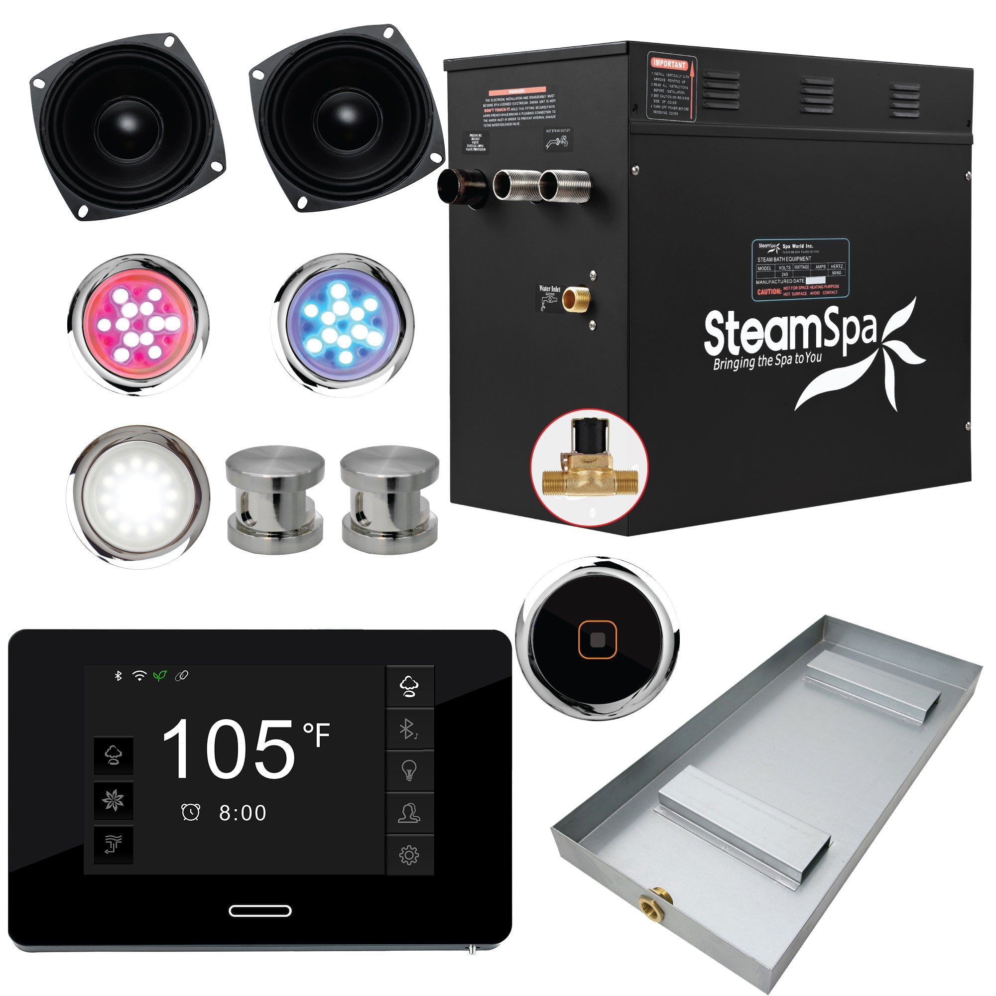 Black Series Steam Bath Generator with WiFi, Bluetooth Audio & Auto Drain