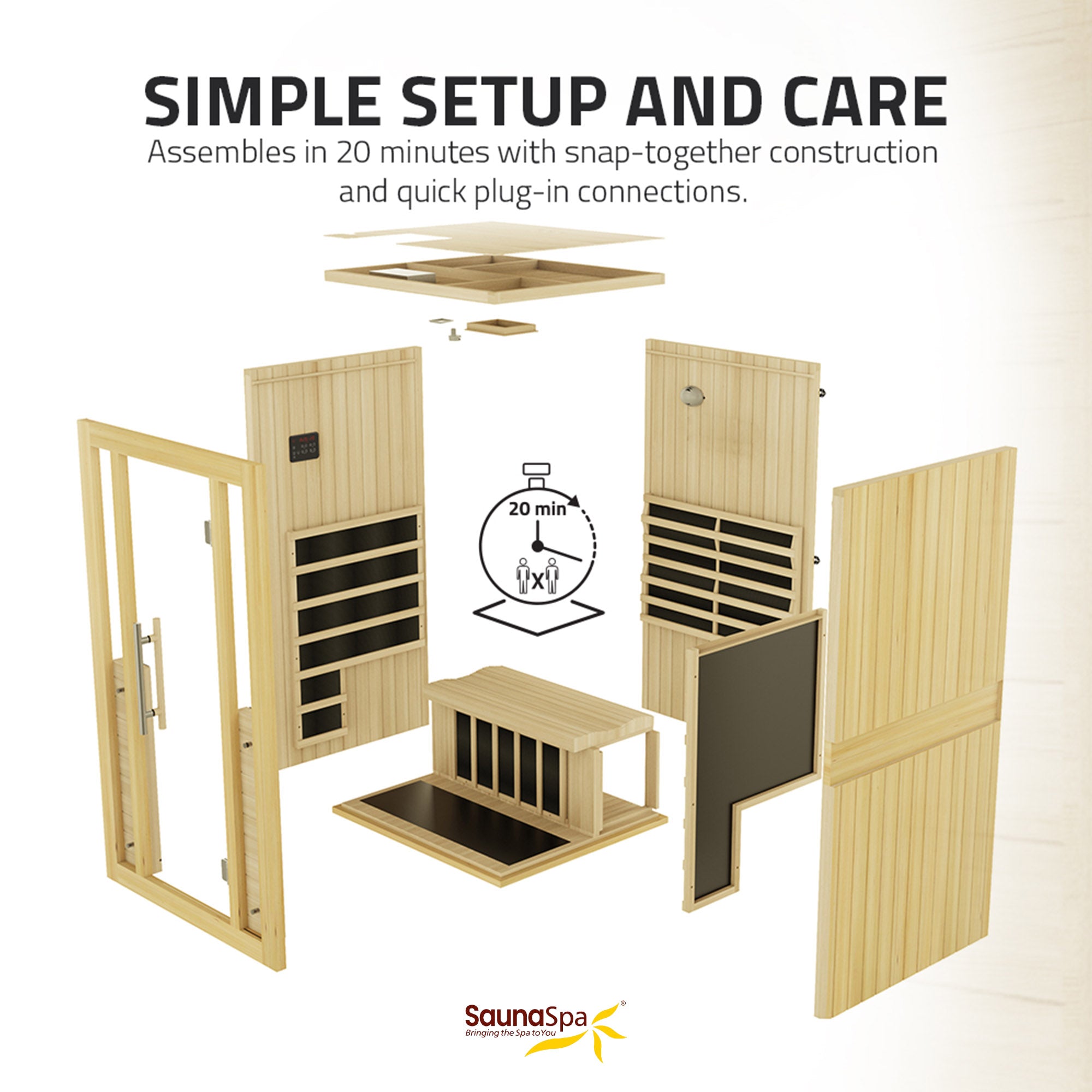 Fiji 2-Person Carbon FAR Infrared Hemlock Wooden Indoor Home Sauna Room with LED Touch Control Panel