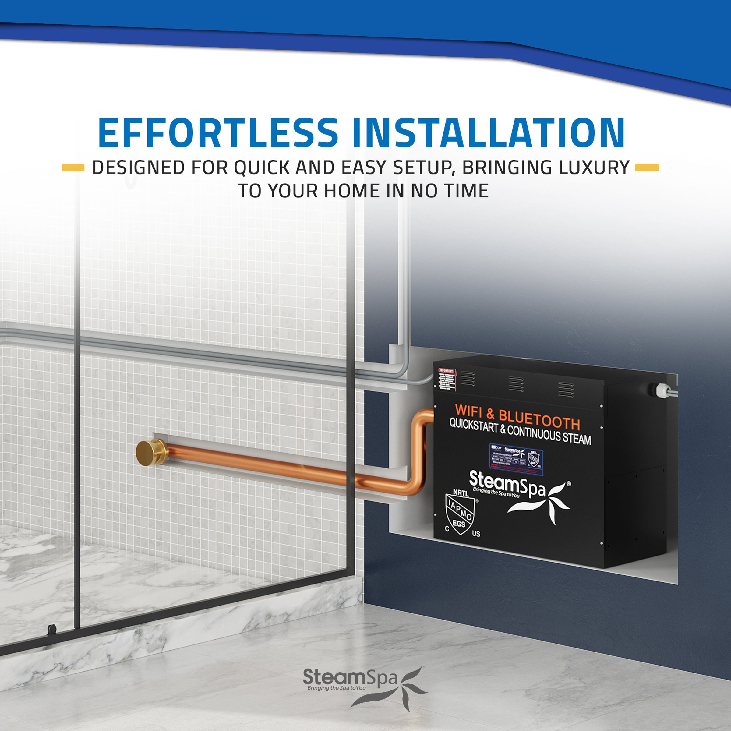 Black Series Steam Bath Generator with Wireless Controls, BLUETOOTH, WIFI, Auto Drain or Aroma Pump, and Multiple Finish Options