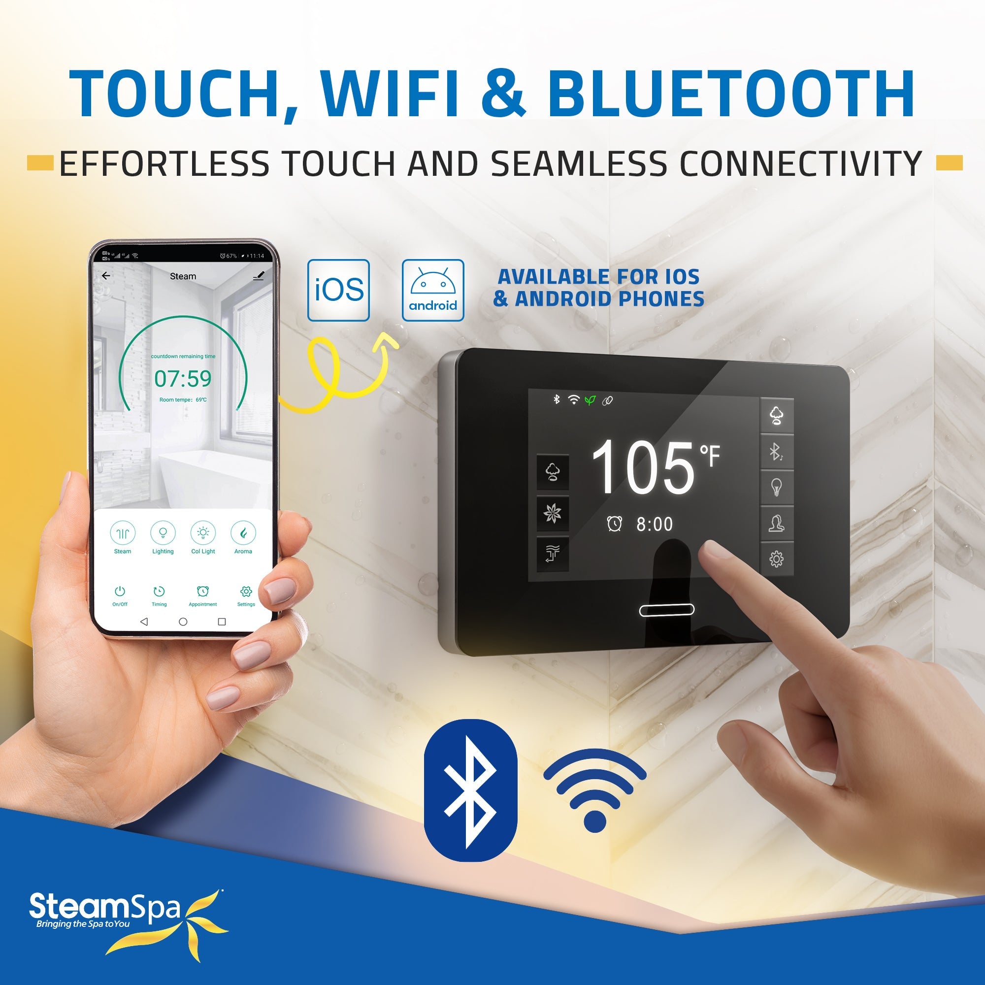 Black Series Steam Bath Generator Package with Advanced Touchscreen, Bluetooth Audio & Dual Aroma Pump