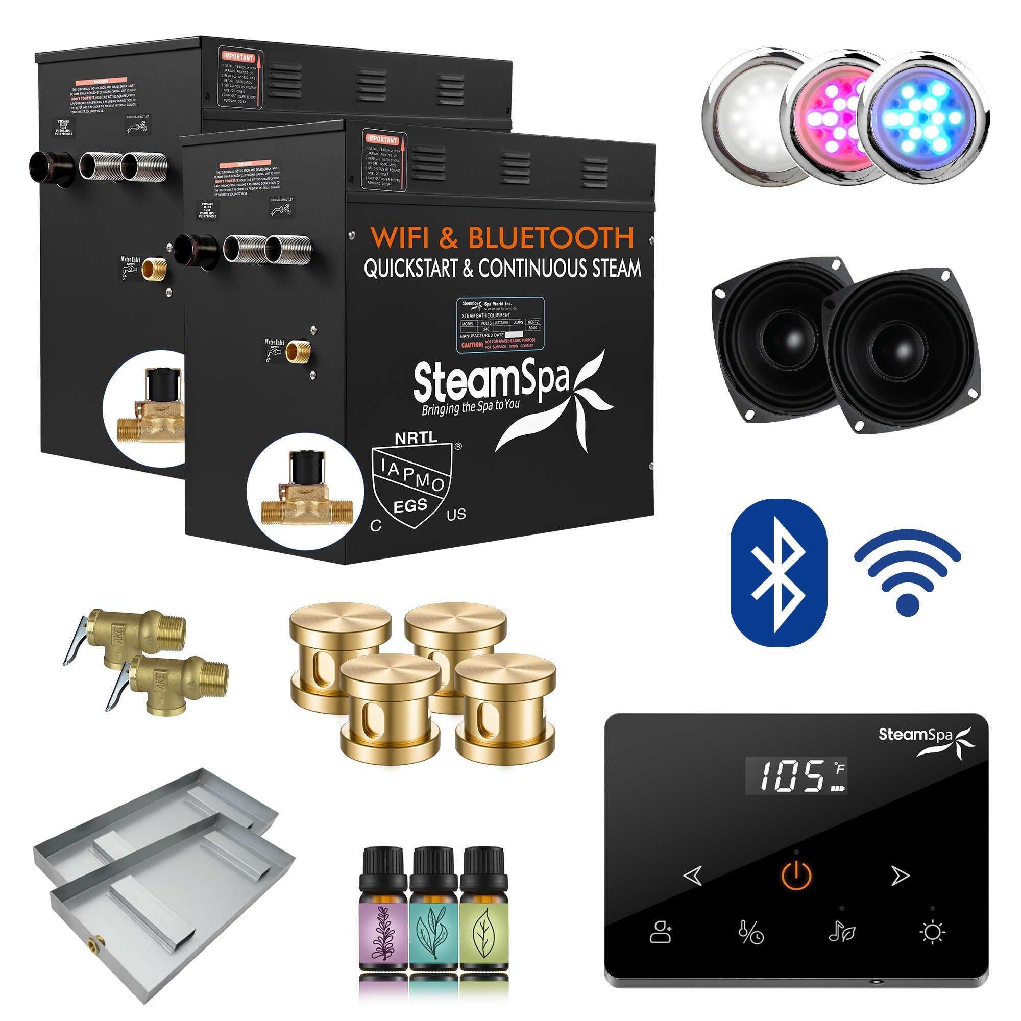 Black Series Steam Bath Generator with Wireless Control, BLUETOOTH, WIFI, Auto Drain, and Multiple Finish Options