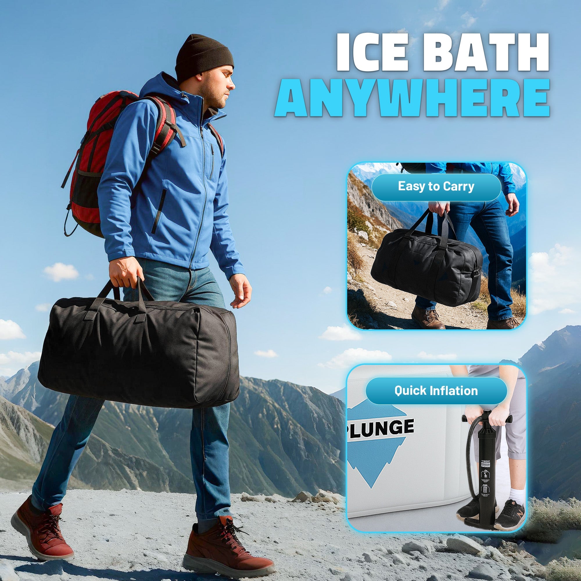 Kodiak 1-Person Inflatable Cold Plunge Ice Bath Tub/Hot Tub with PVC Insulated Lid, Hand Pump, and Repair Kit in Gray