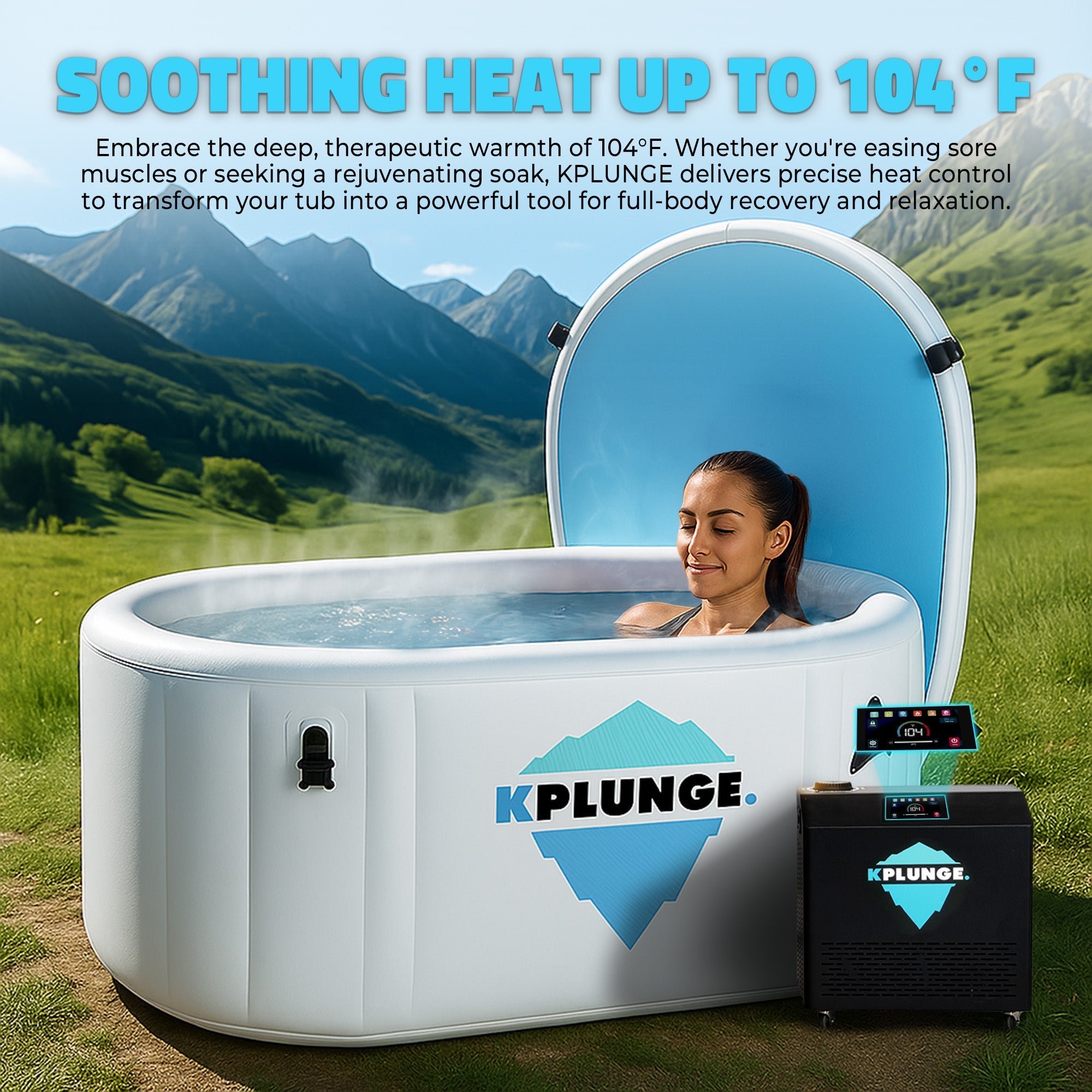 Kodiak 1-Person Inflatable Cold Plunge Ice Bath Tub/Hot Tub with PVC Insulated Lid, Hand Pump, and Repair Kit in Gray