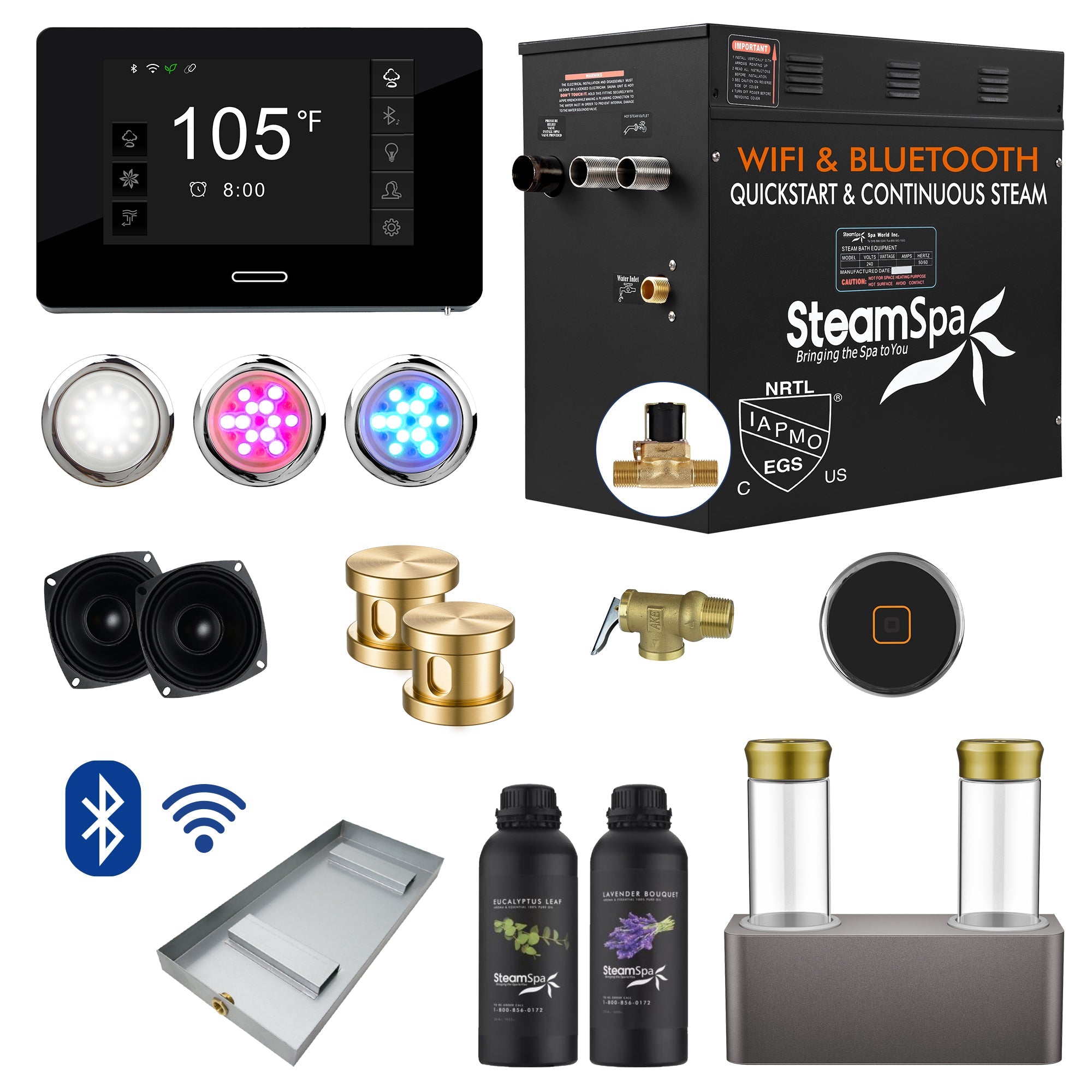 Black Series Steam Bath Generator Package with Advanced Touchscreen, Bluetooth Audio & Dual Aroma Pump