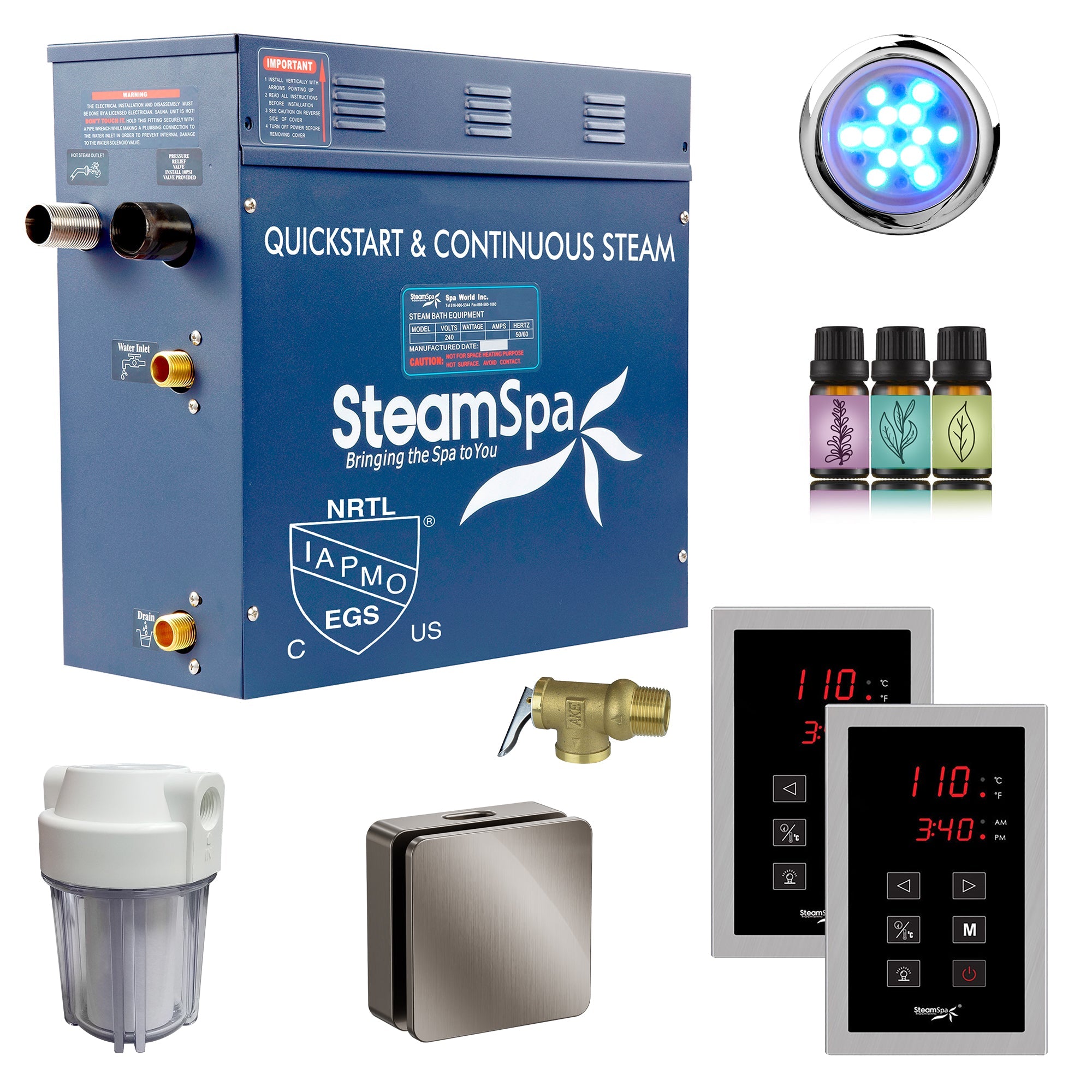 Royal Series Steam Bath Generator with Continuous Steam, Dual Touch Control, Chroma Lighting, Auto Drain & Water Filter