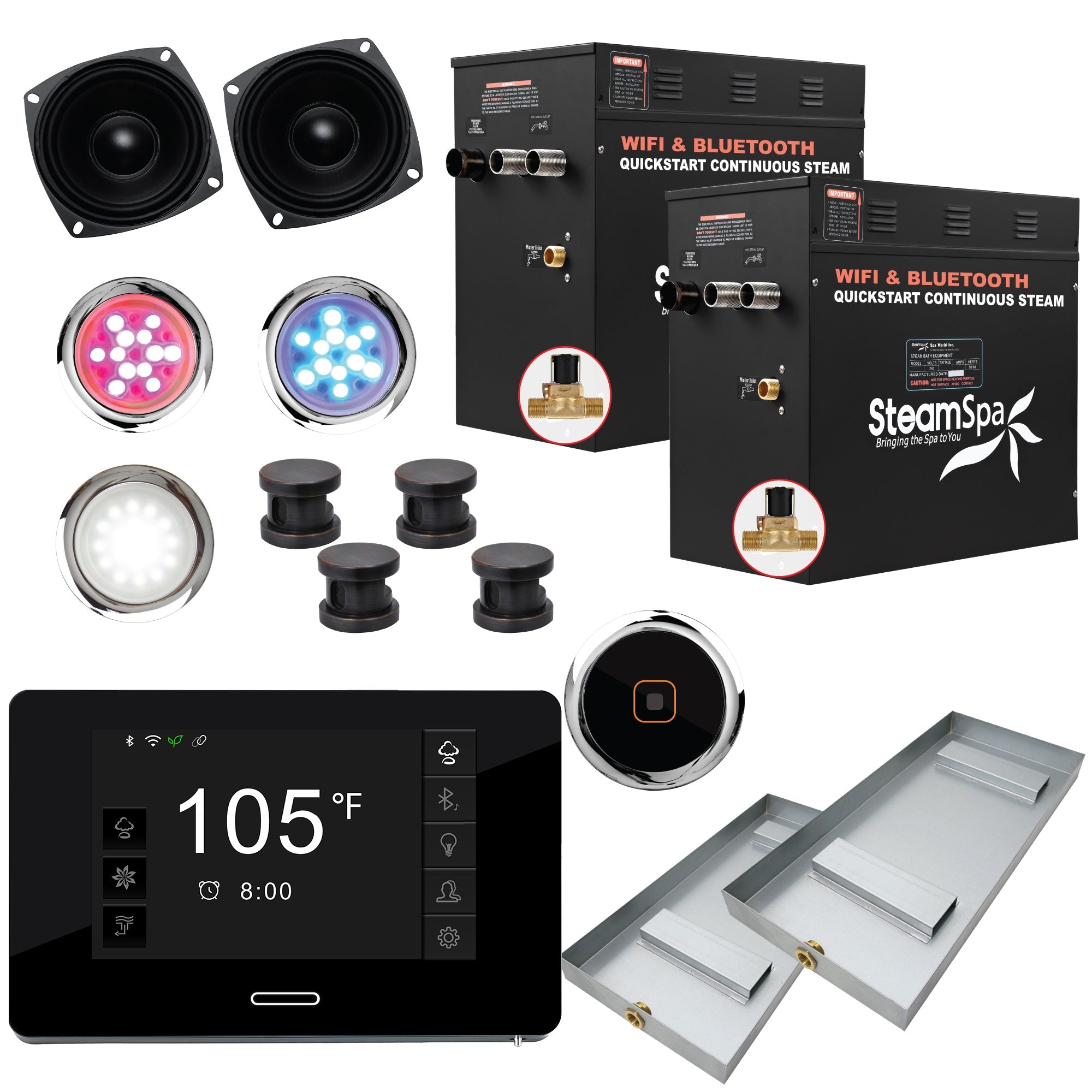 Black Series Steam Bath Generator with WiFi, Bluetooth Audio & Auto Drain