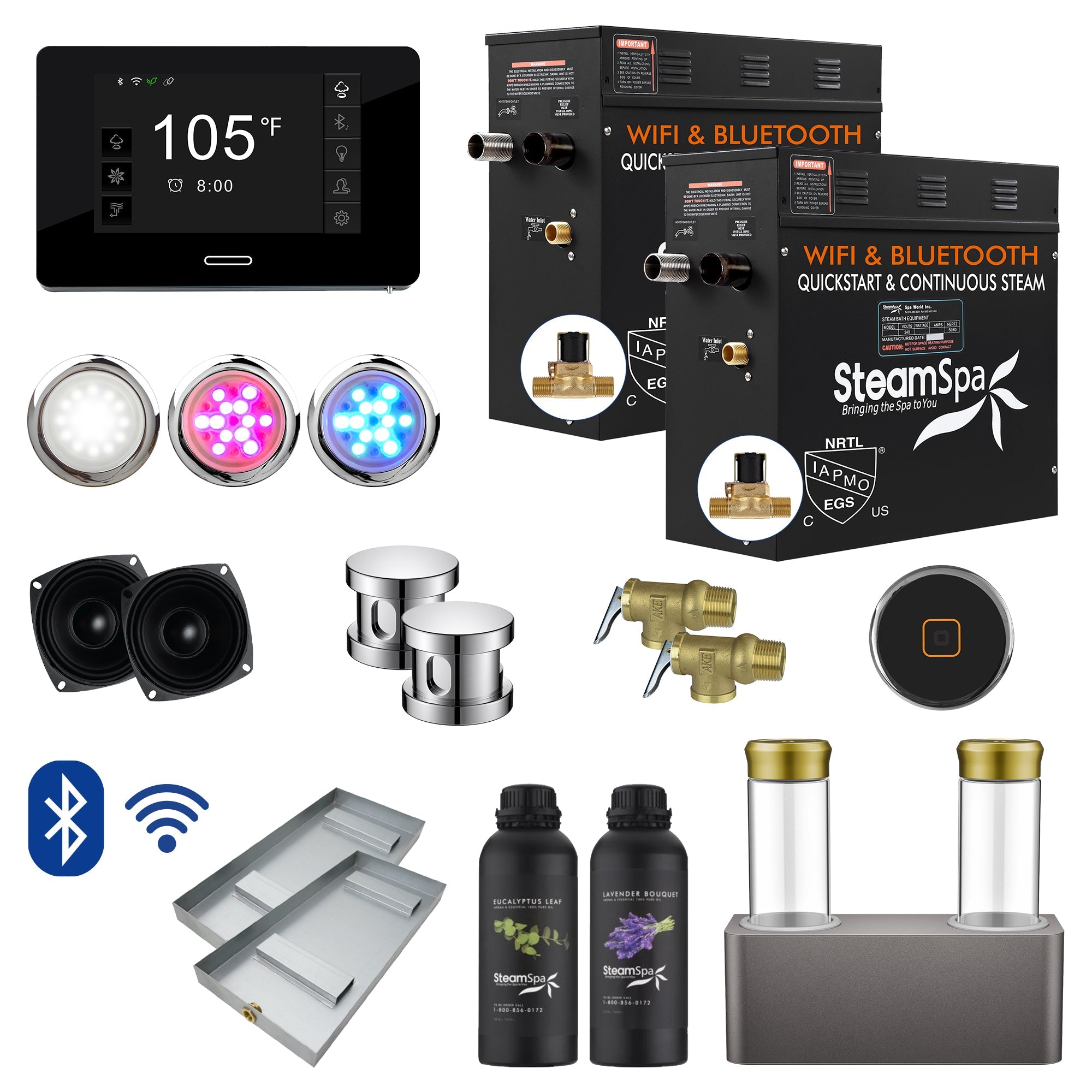 Black Series Steam Bath Generator Package with Advanced Touchscreen, Bluetooth Audio & Dual Aroma Pump