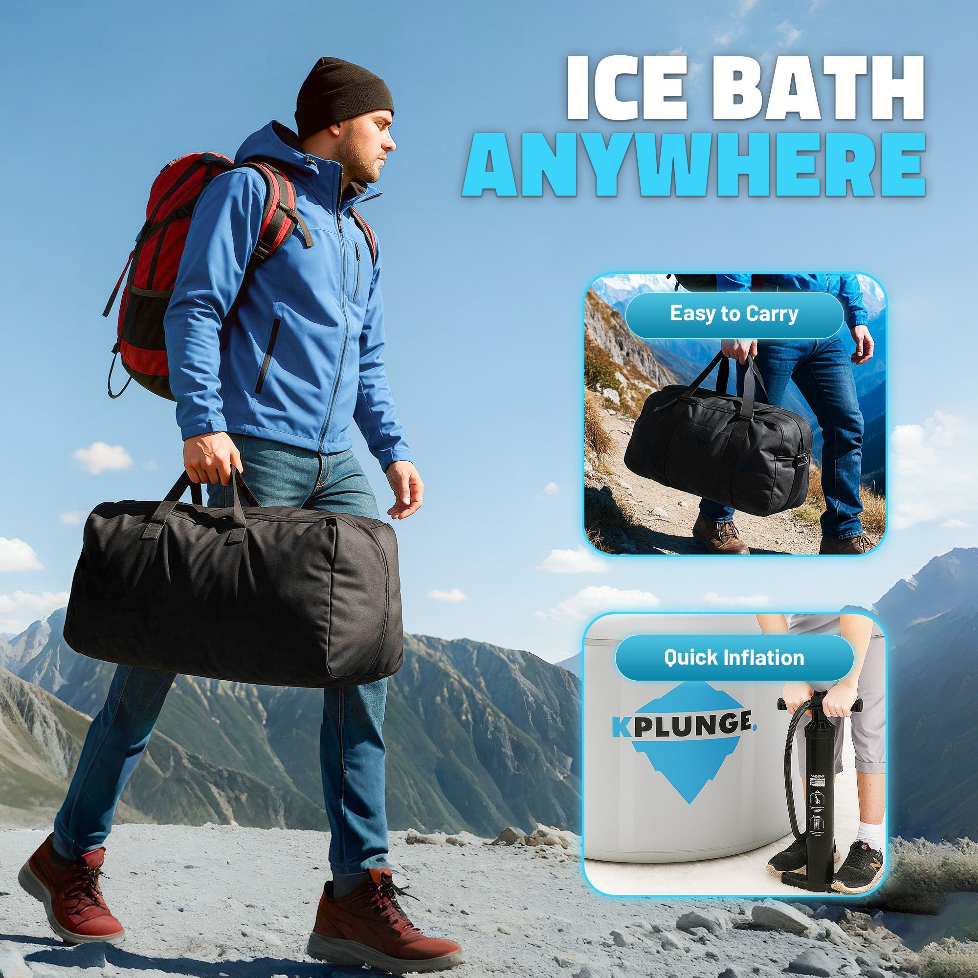 Arctic Fox 1-Person Inflatable Cold Plunge Ice Bath Tub/Hot Tub with PVC Insulated Lid, Pump, and Repair Kit in Gray