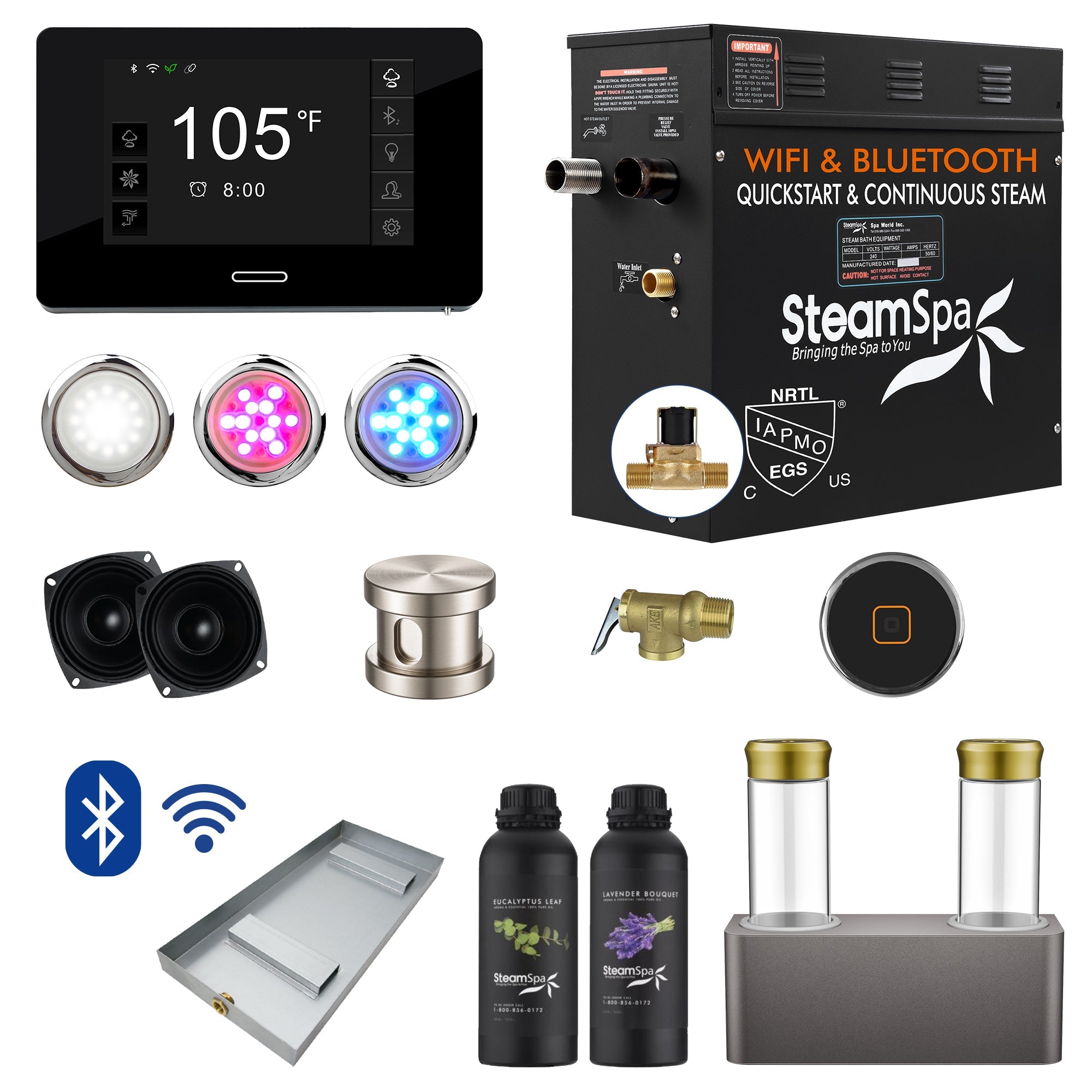 Black Series Steam Bath Generator Package with Advanced Touchscreen, Bluetooth Audio & Dual Aroma Pump