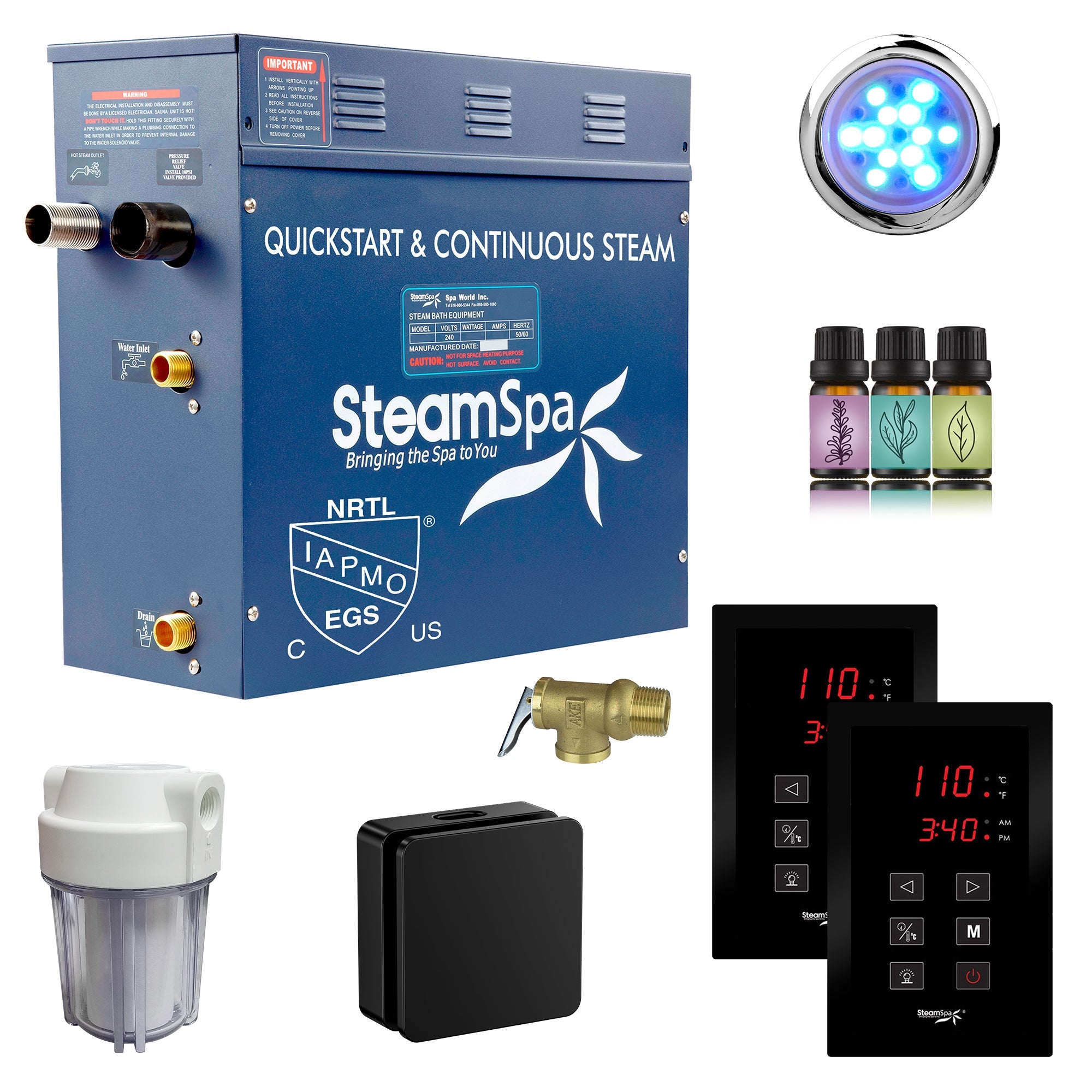 Royal Series Steam Bath Generator with Continuous Steam, Dual Touch Control, Chroma Lighting, Auto Drain & Water Filter