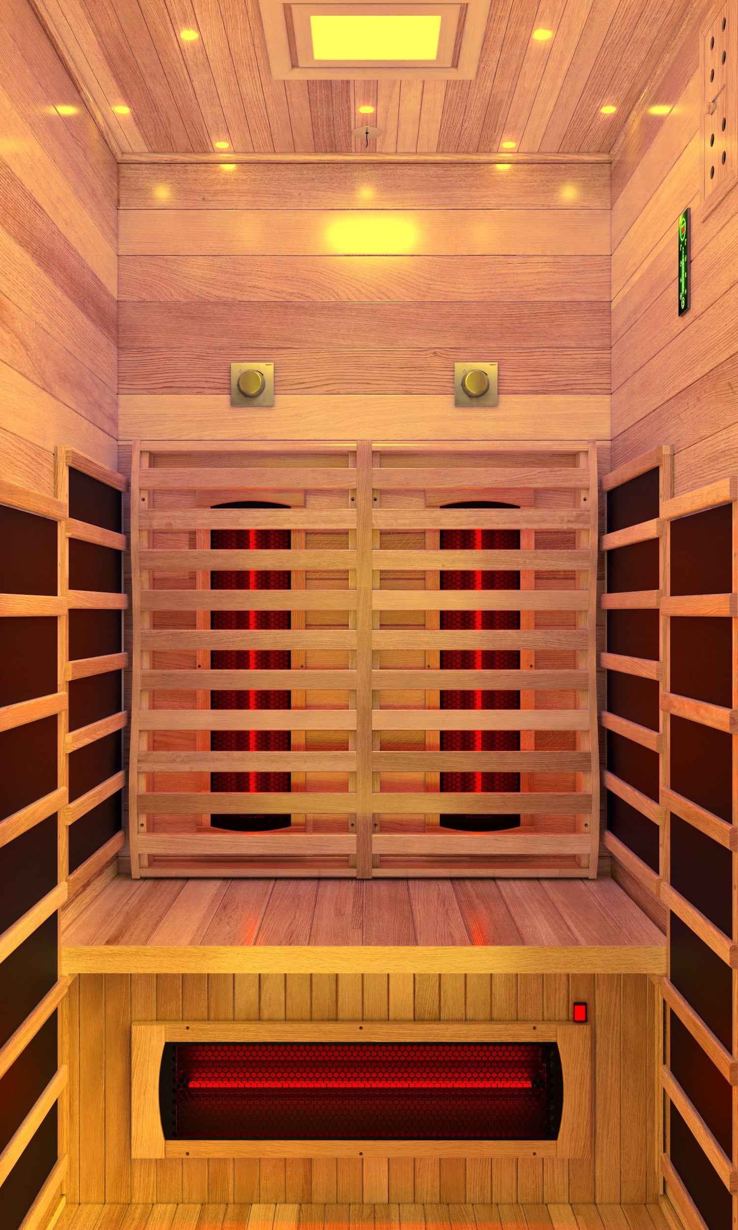 2-Person Outdoor Cabin Sauna in Red Cedar and Hemlock with Far Infrared, Starry Night Lights, and Touch Pad Controller