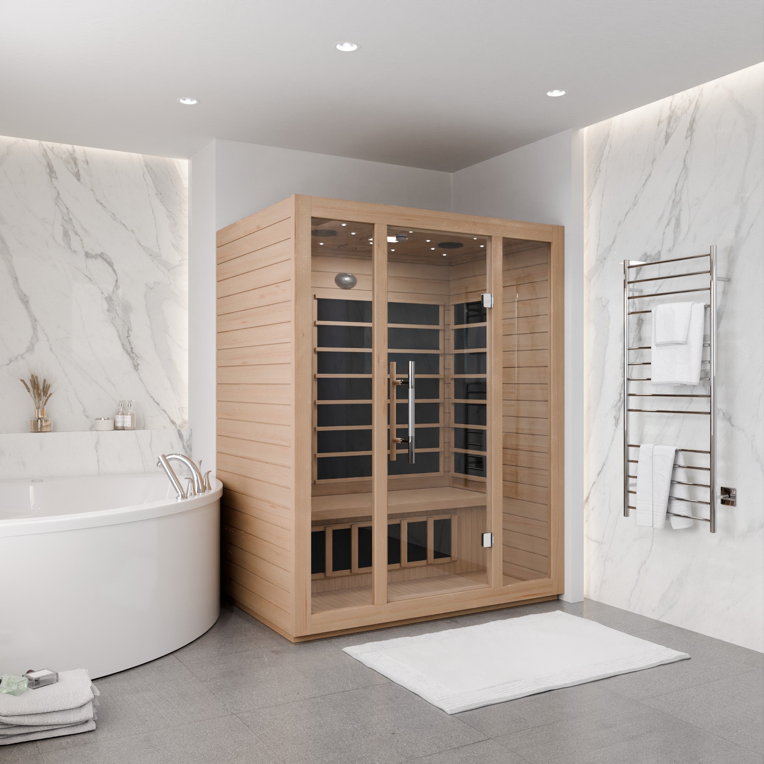 Maldives 3- Person Indoor Hemlock Wooden Carbon FAR Infrared Home Sauna Room with LED Touch Control Panel and Heater