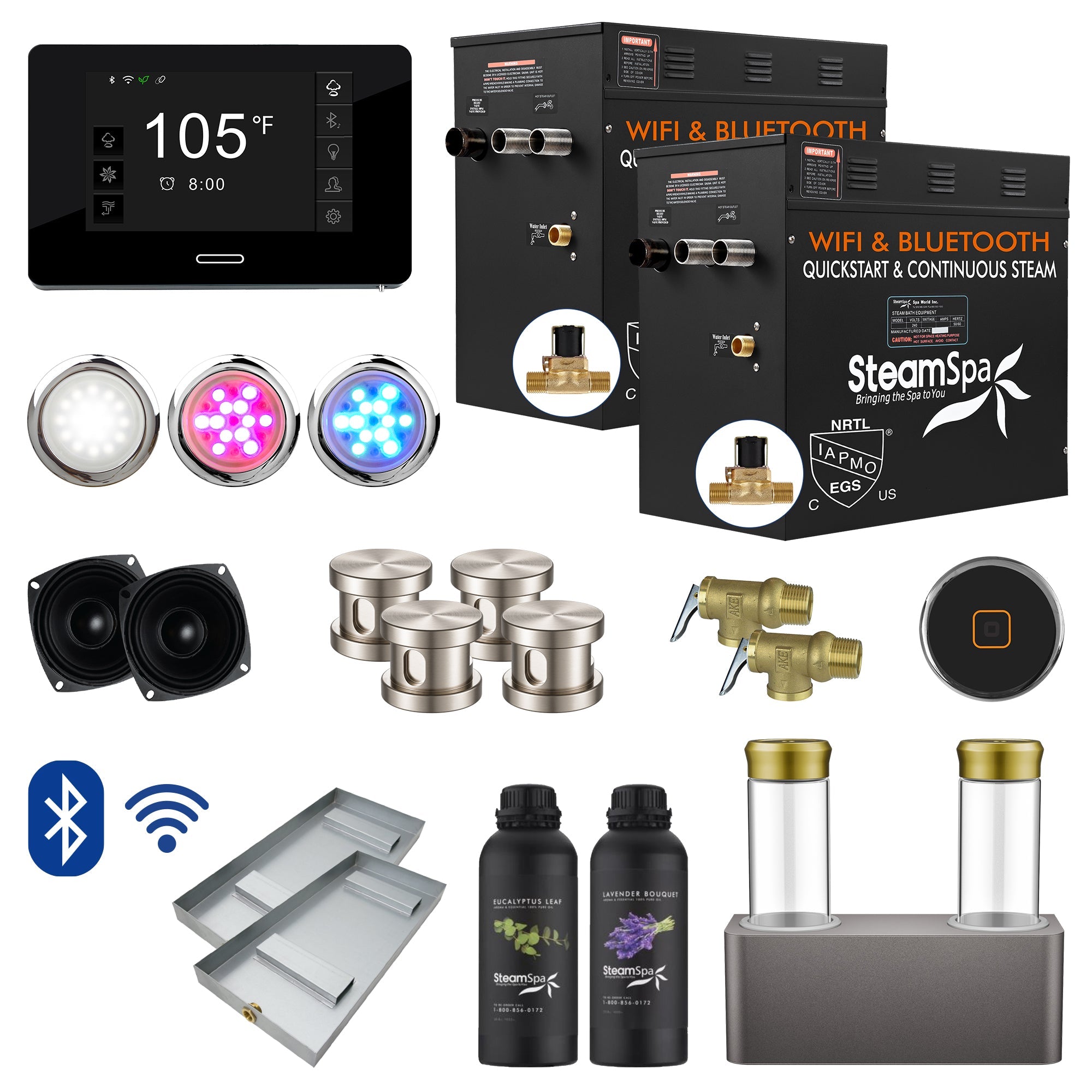 Black Series Steam Bath Generator Package with Advanced Touchscreen, Bluetooth Audio & Dual Aroma Pump