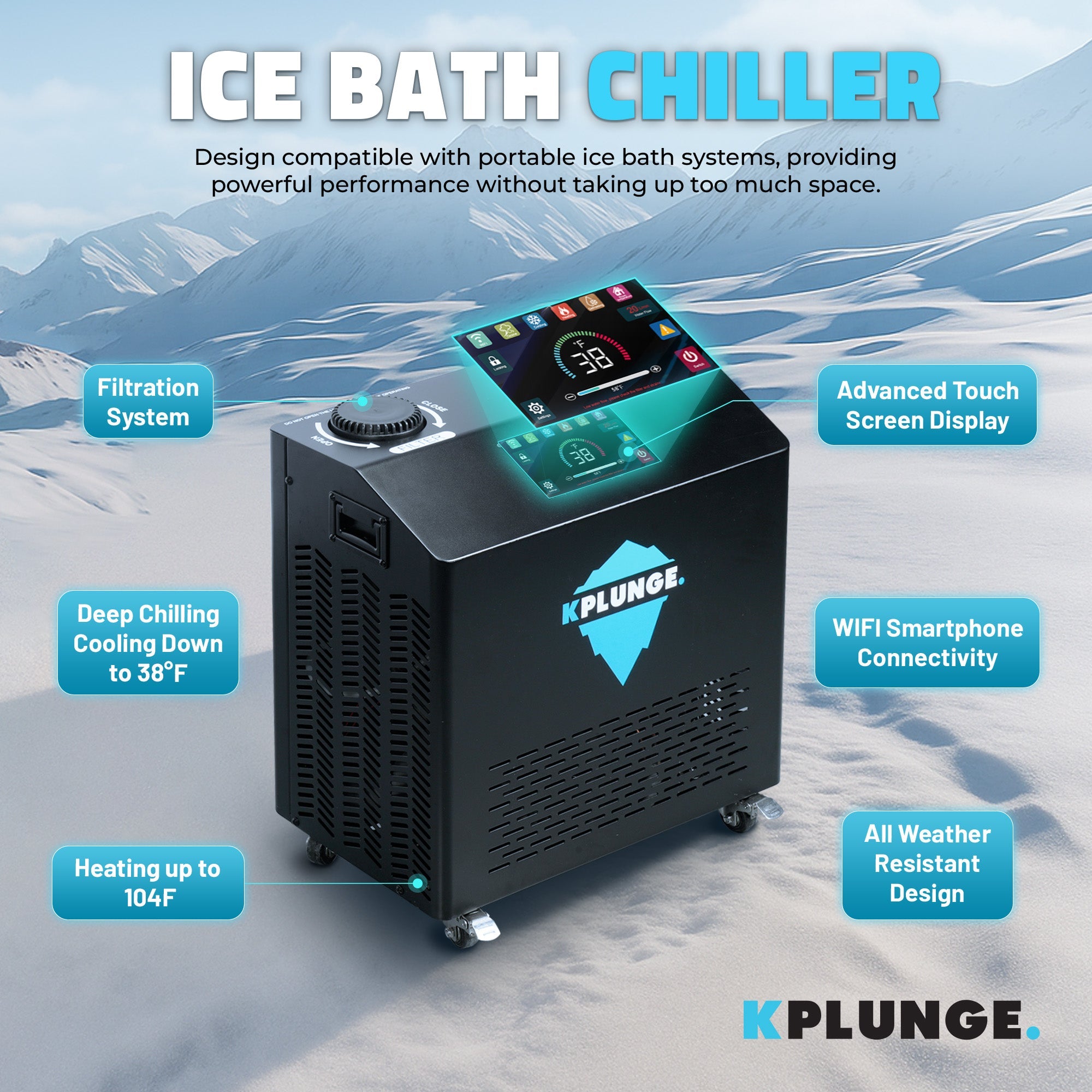 Gale Cold Plunge Chiller and Heater in Black with Cooling and Heating, WiFi App Control, and Filter