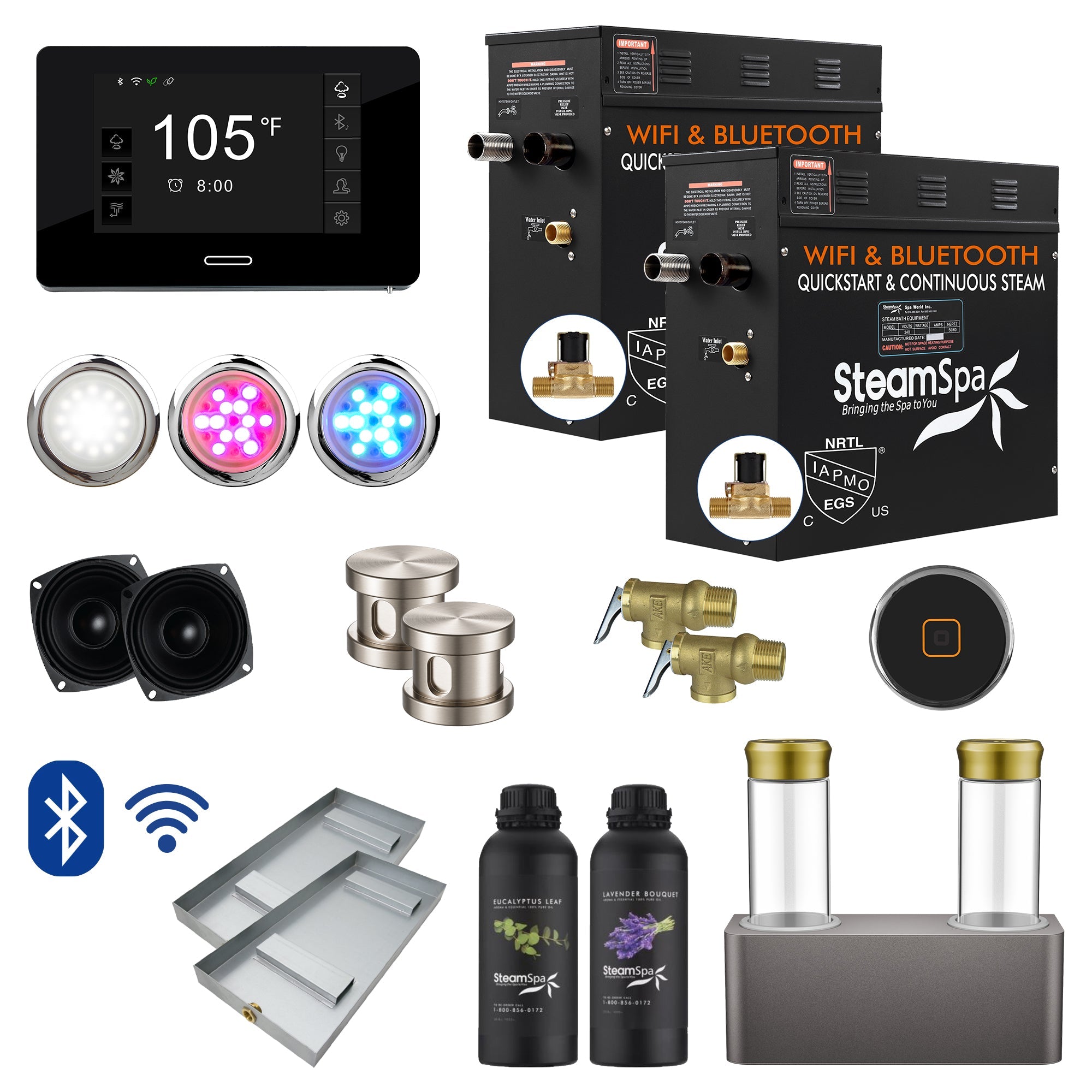 Black Series Steam Bath Generator Package with Advanced Touchscreen, Bluetooth Audio & Dual Aroma Pump