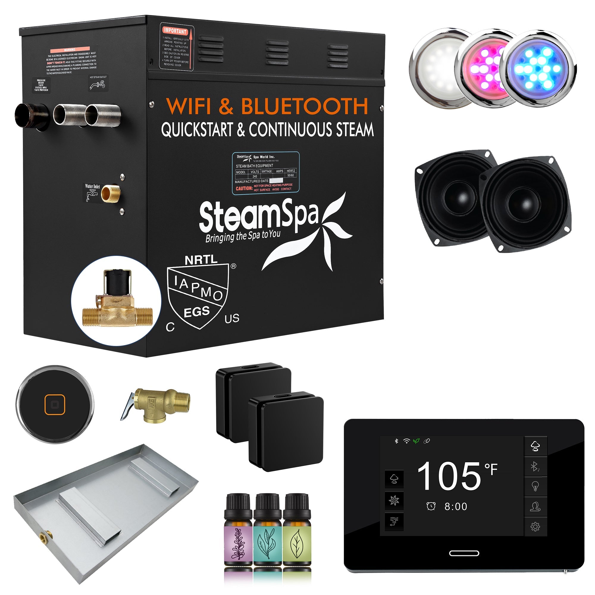 Black Series Steam Bath Generator with Advanced Touchscreen, Bluetooth, WiFi & Auto Drain