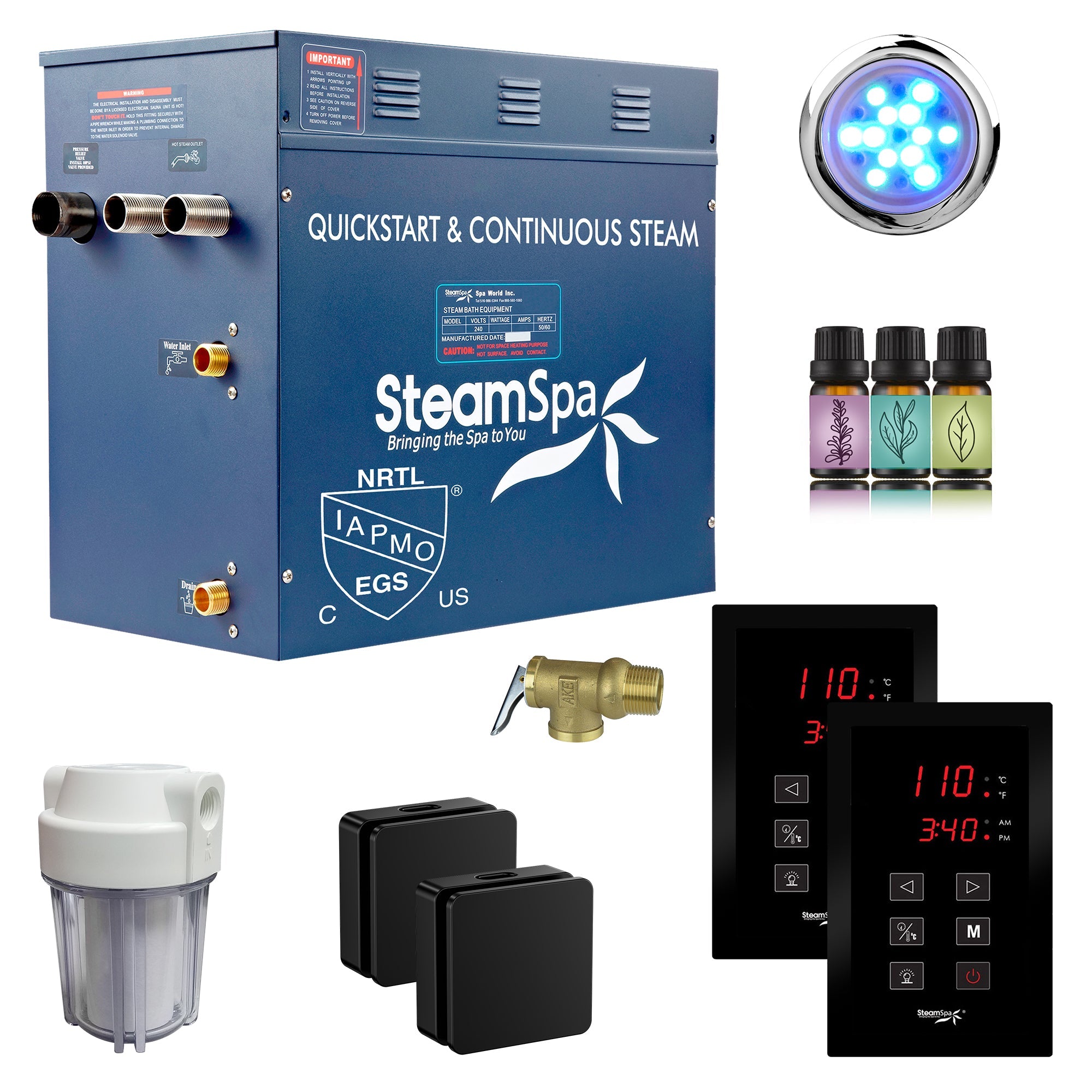 Royal Series Steam Bath Generator with Continuous Steam, Dual Touch Control, Chroma Lighting, Auto Drain & Water Filter