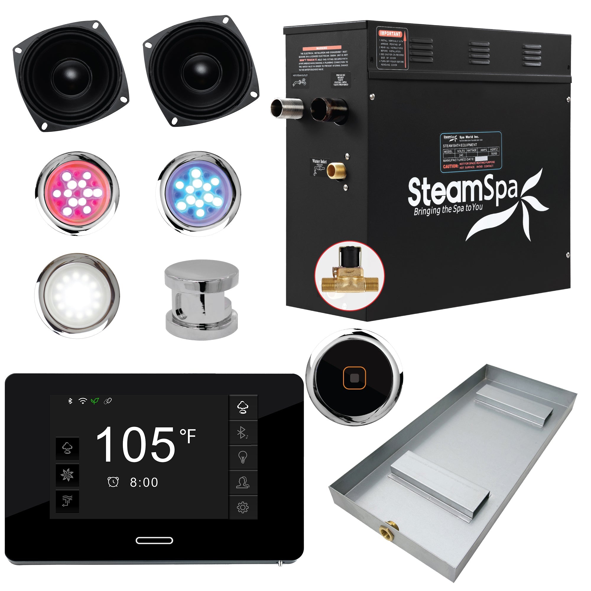 Black Series Steam Bath Generator with WiFi, Bluetooth Audio & Auto Drain