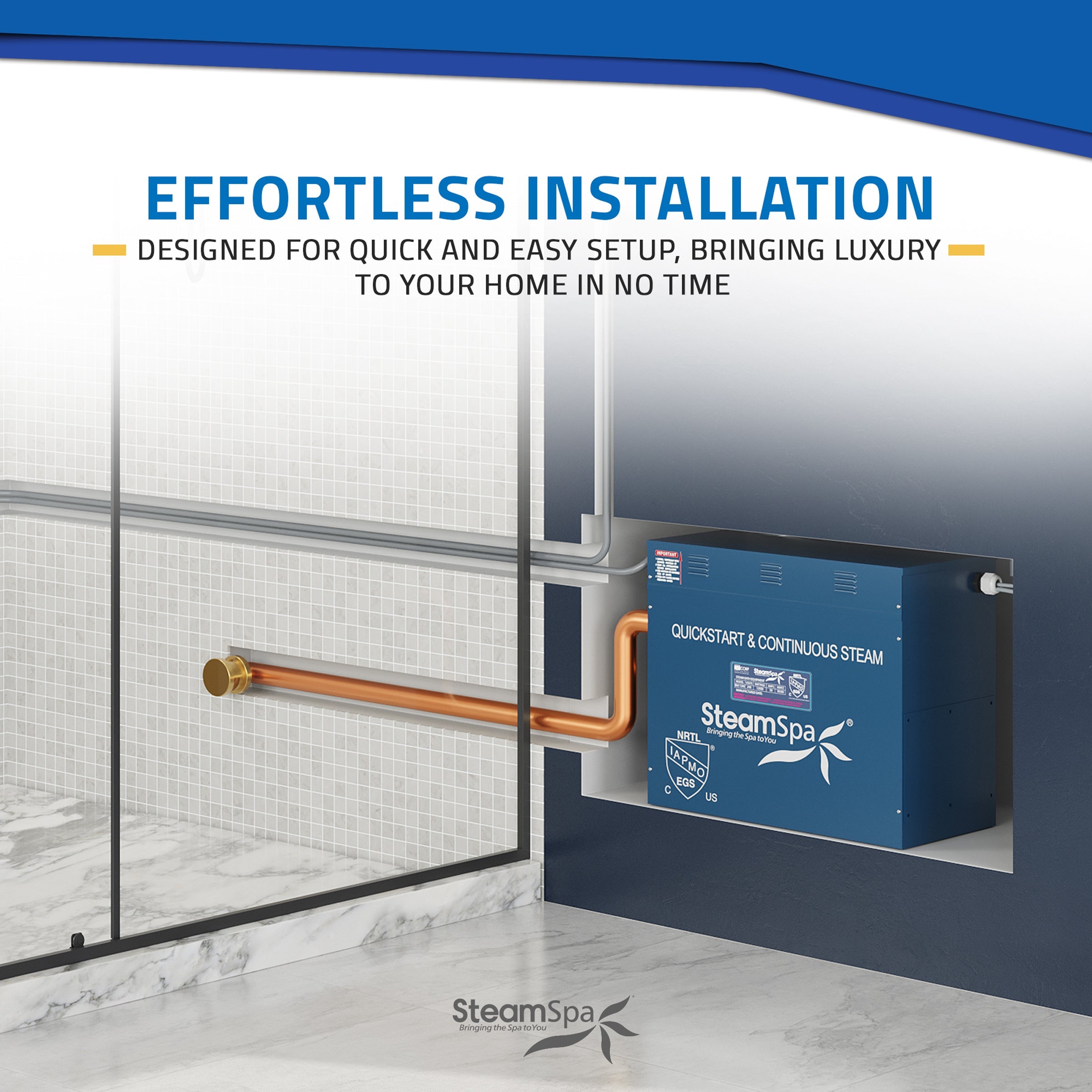 Royal Series Steam Bath Generator with Continuous Steam, Dual Touch Control, Chroma Lighting, Auto Drain & Water Filter